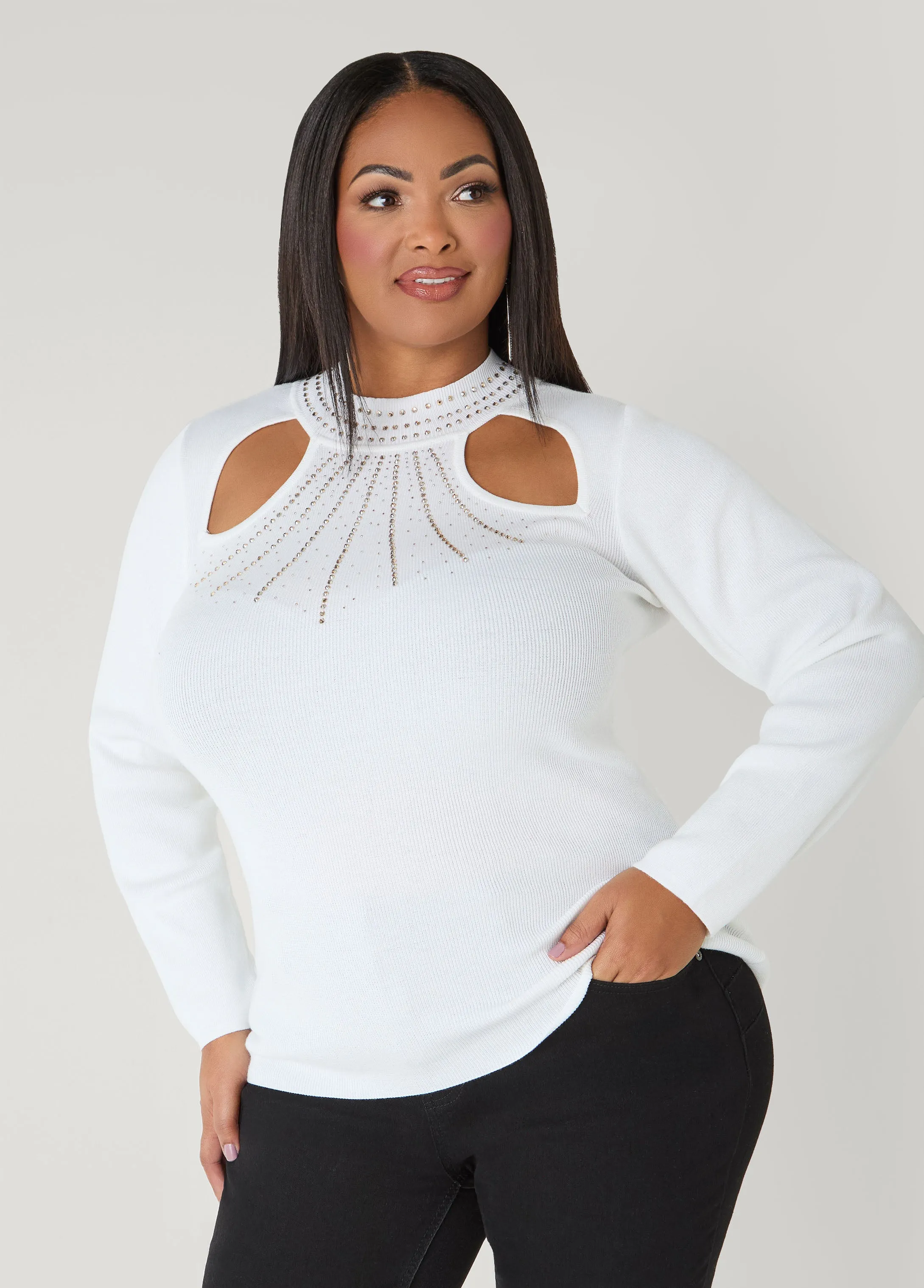 Cutout Crystal Sweater sold by Ashley Stewart product image thumbnail 5