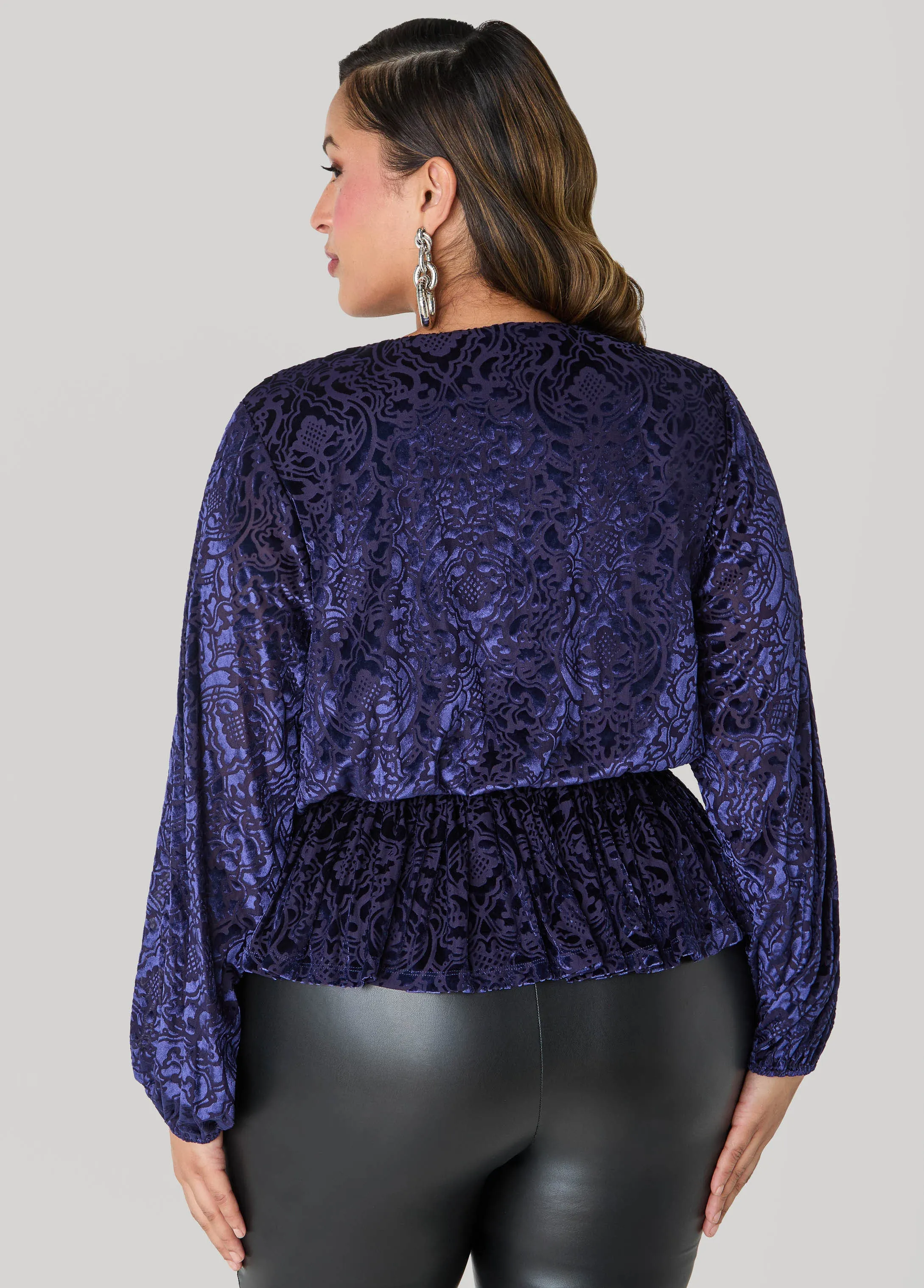 Burnout Velvet Faux Wrap Top sold by Ashley Stewart product image thumbnail 2