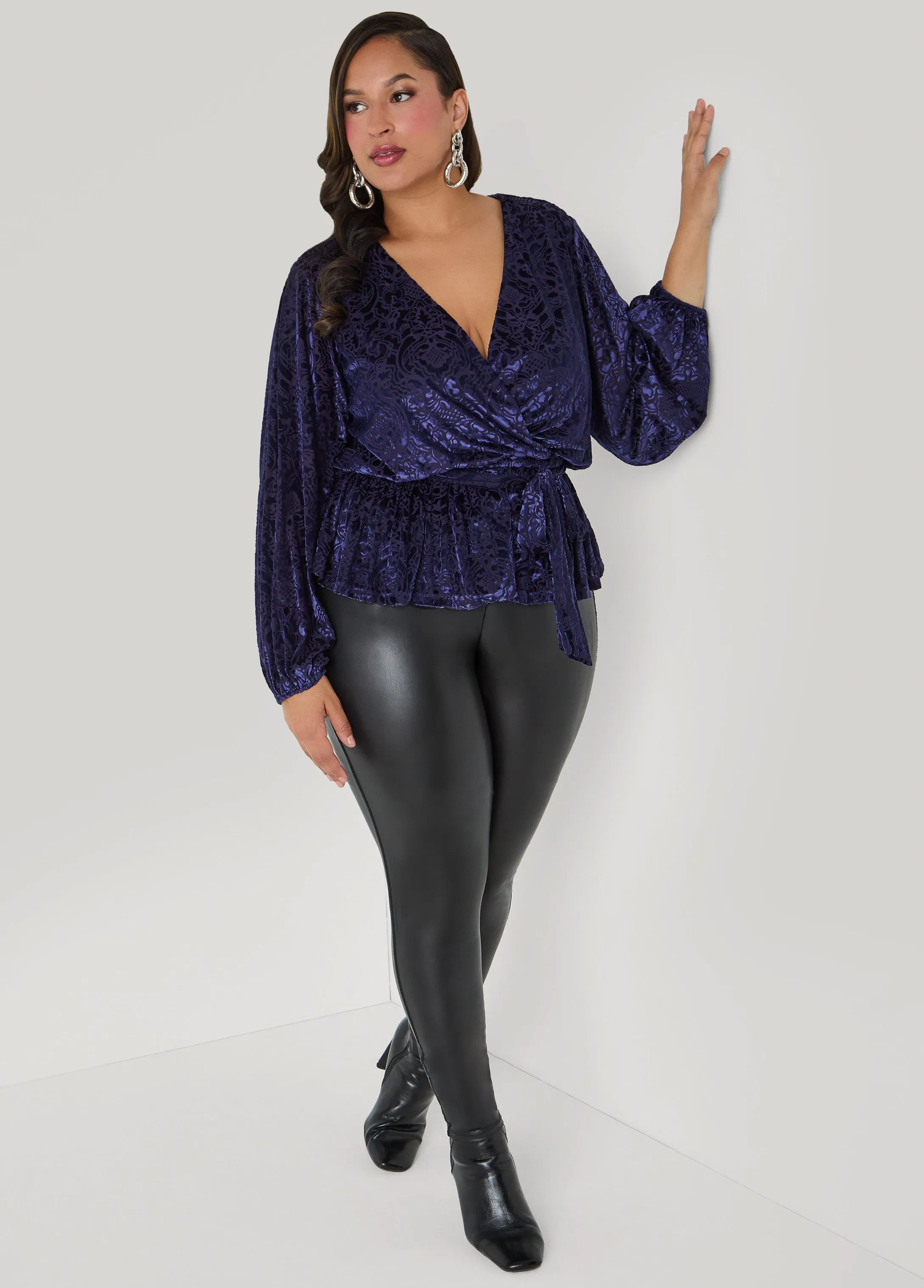 Burnout Velvet Faux Wrap Top sold by Ashley Stewart product image thumbnail 4