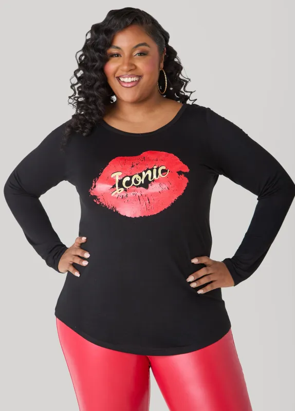 Iconic Glittered Graphic Tee sold by Ashley Stewart
