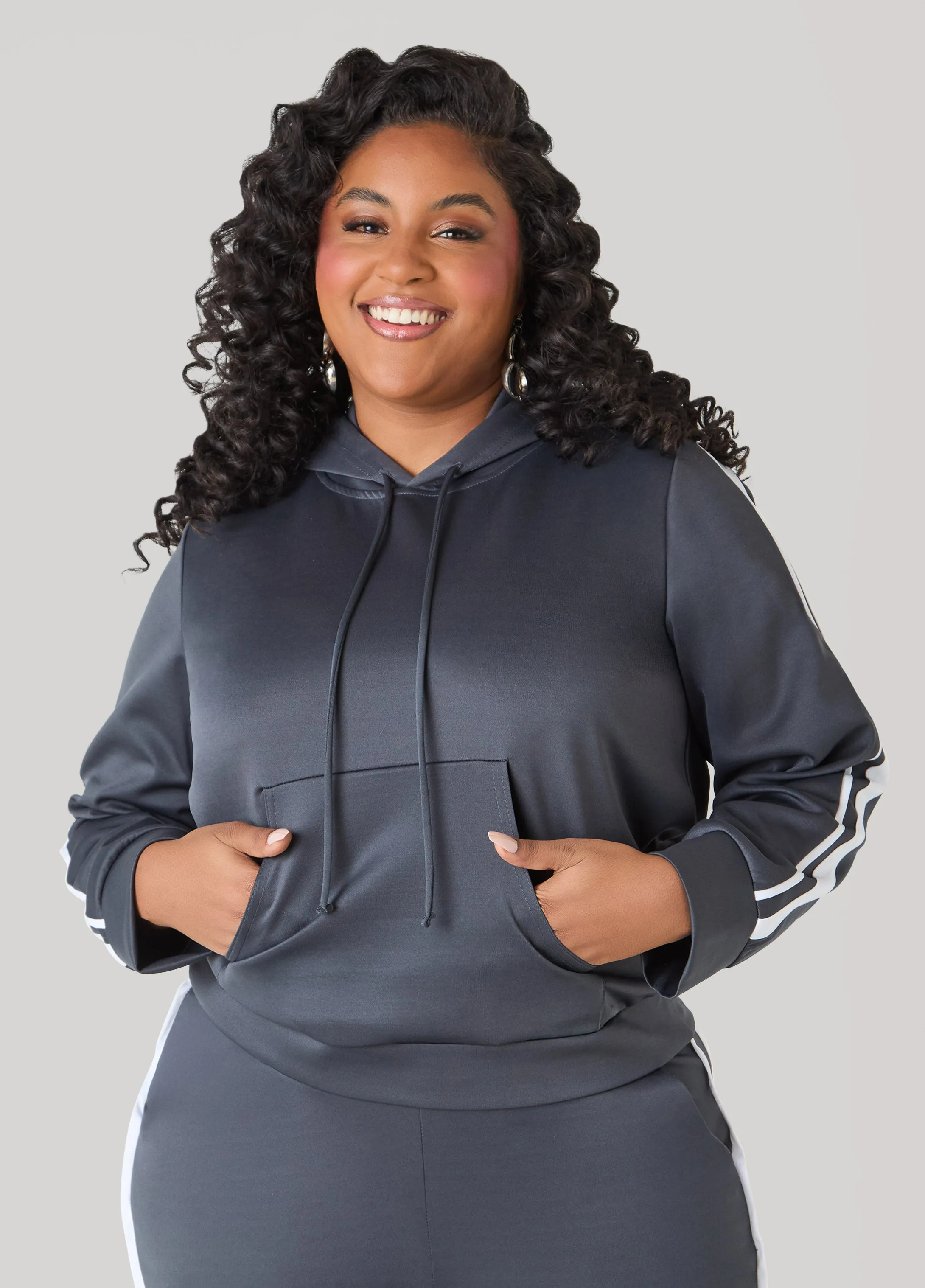 Striped Drawstring Hoodie sold by Ashley Stewart