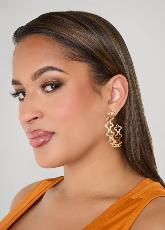 Clover Gold Tone Hoop Earrings sold by Ashley Stewart