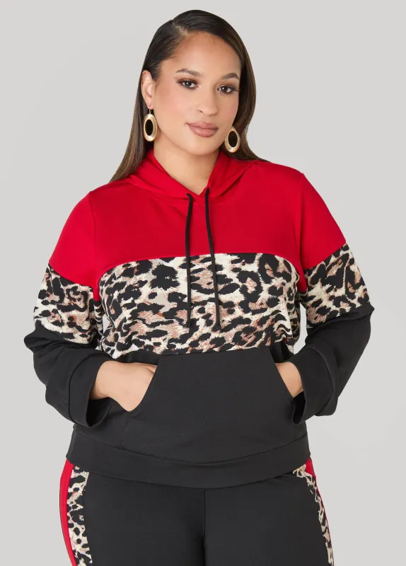 Animal Print Colorblock Hoodie sold by Ashley Stewart