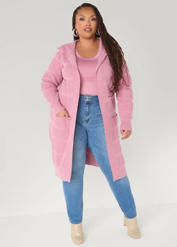 Hooded Ribbed Knit Duster sold by Ashley Stewart