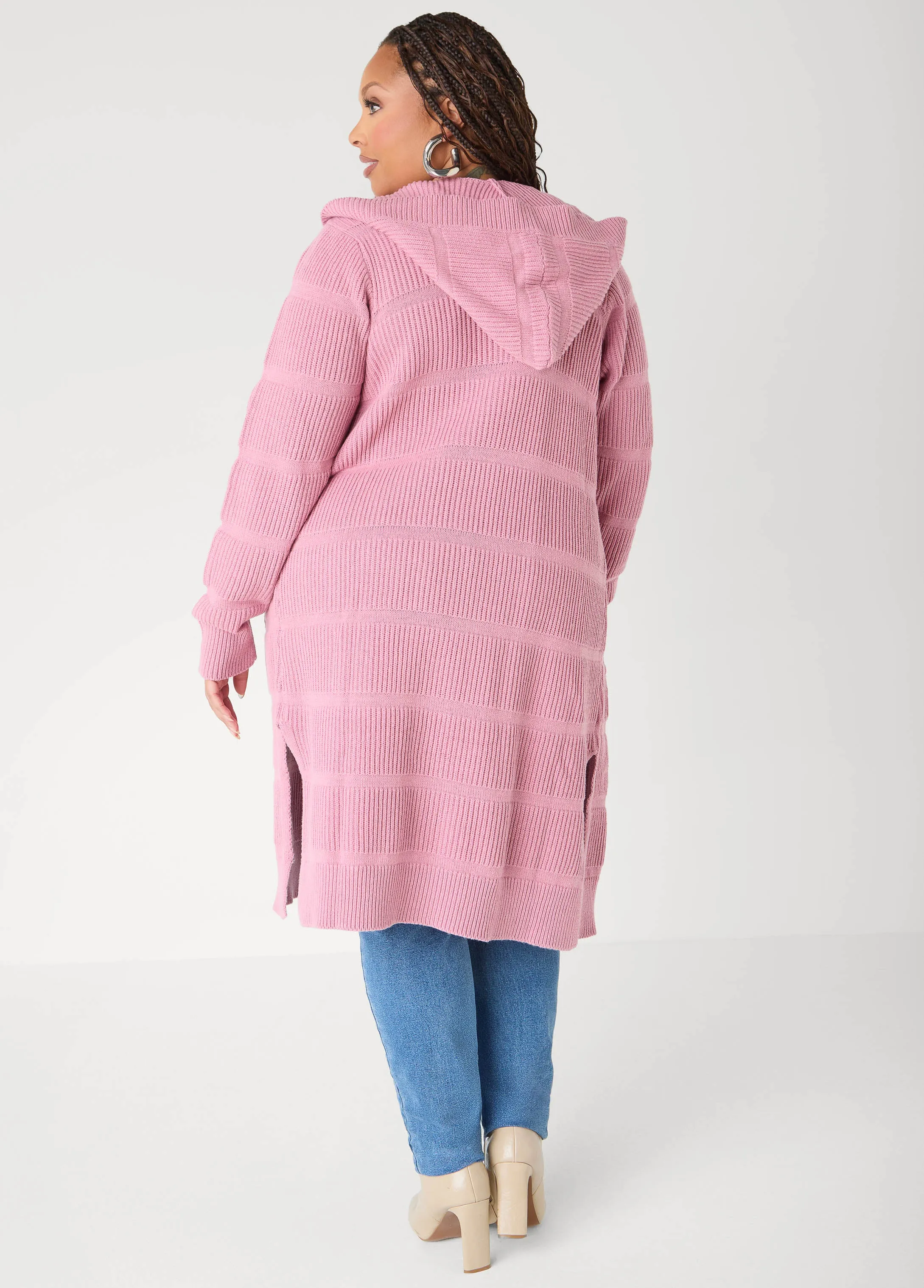 Hooded Ribbed Knit Duster sold by Ashley Stewart product image thumbnail 2