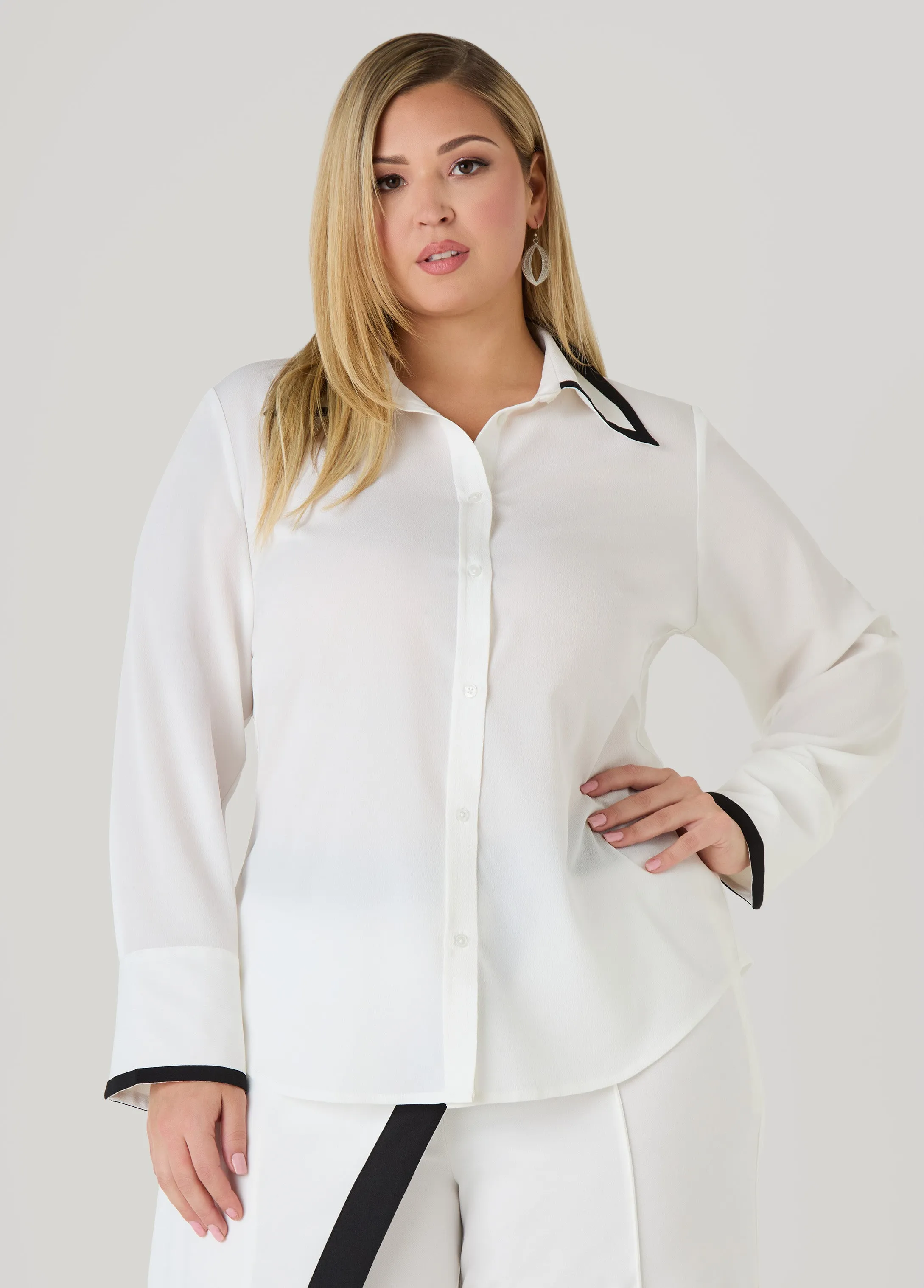 Two Tone Crepe Shirt sold by Ashley Stewart product image thumbnail 3