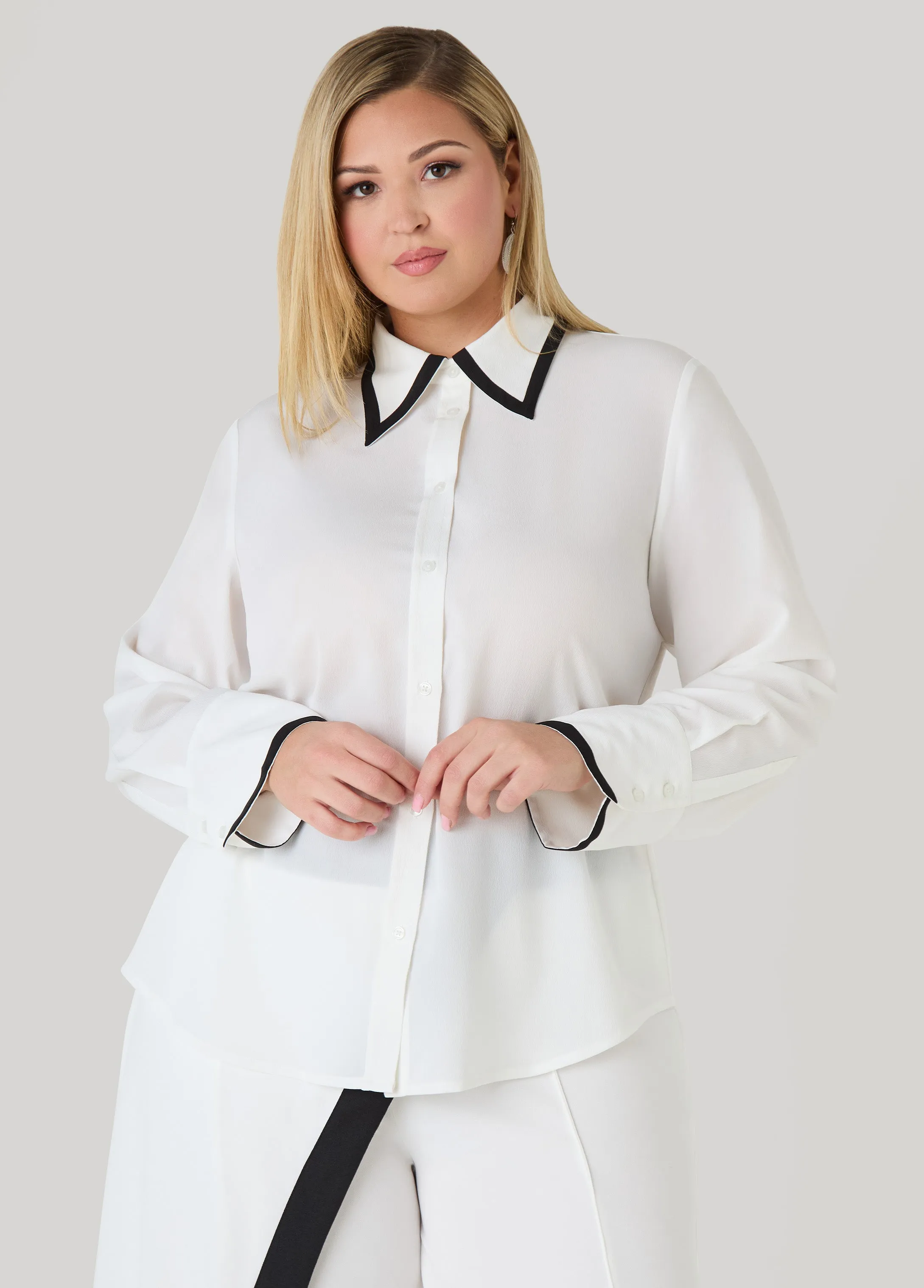 Two Tone Crepe Shirt sold by Ashley Stewart product image thumbnail 4