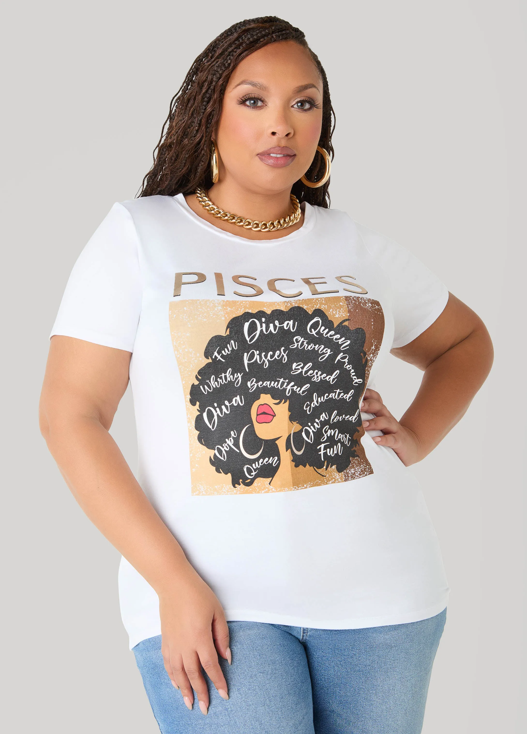 Pisces Metallic Graphic Tee sold by Ashley Stewart