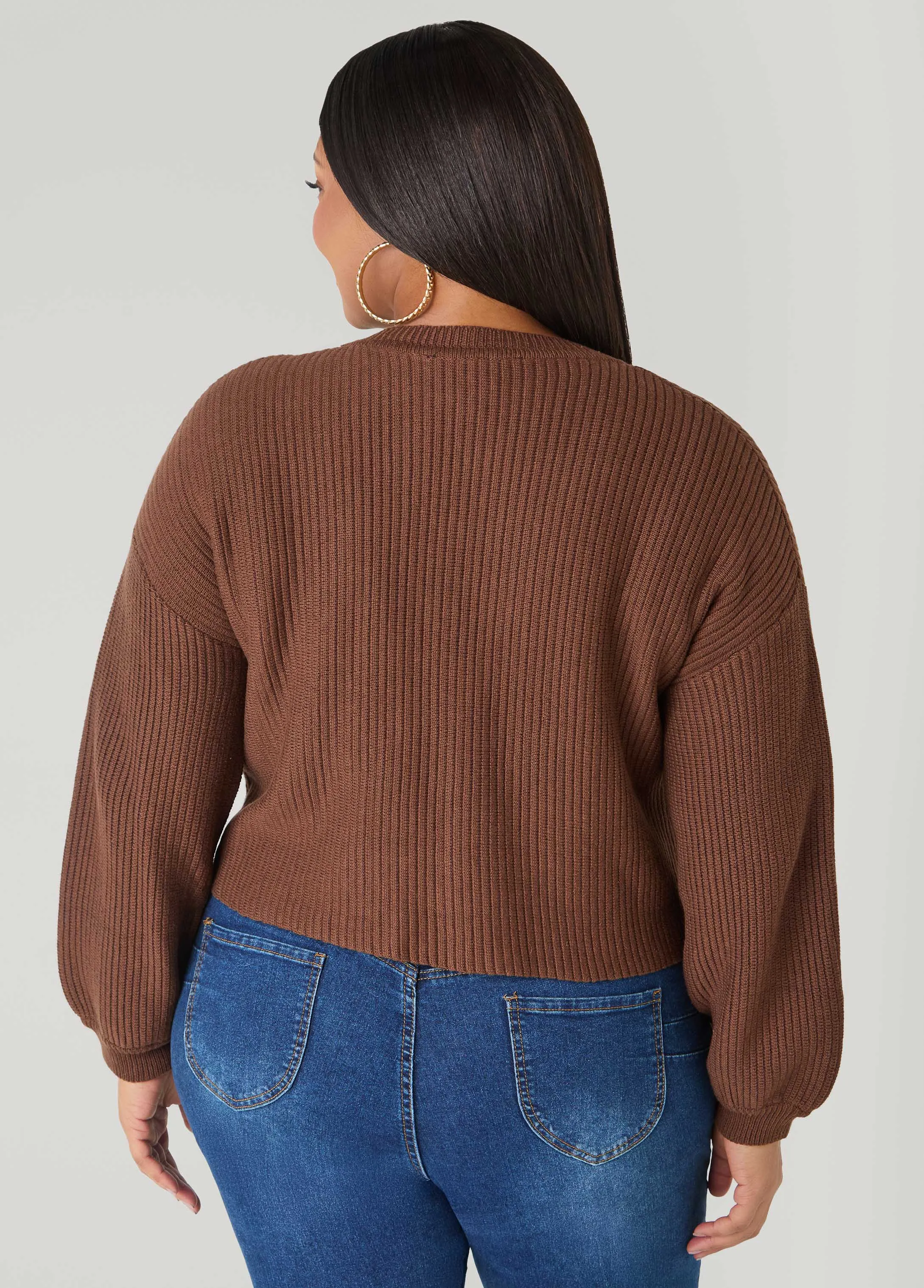 Cropped Ribbed Knit Sweater sold by Ashley Stewart product image thumbnail 2