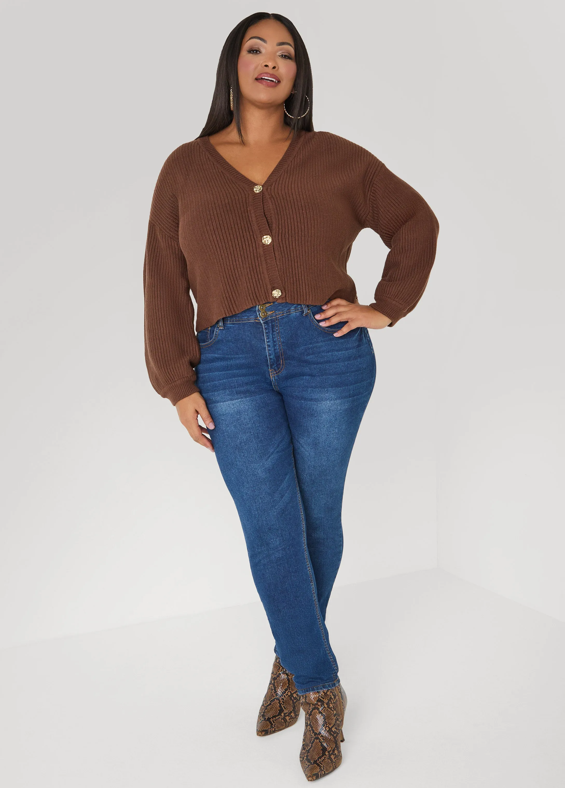 Cropped Ribbed Knit Sweater sold by Ashley Stewart product image thumbnail 3