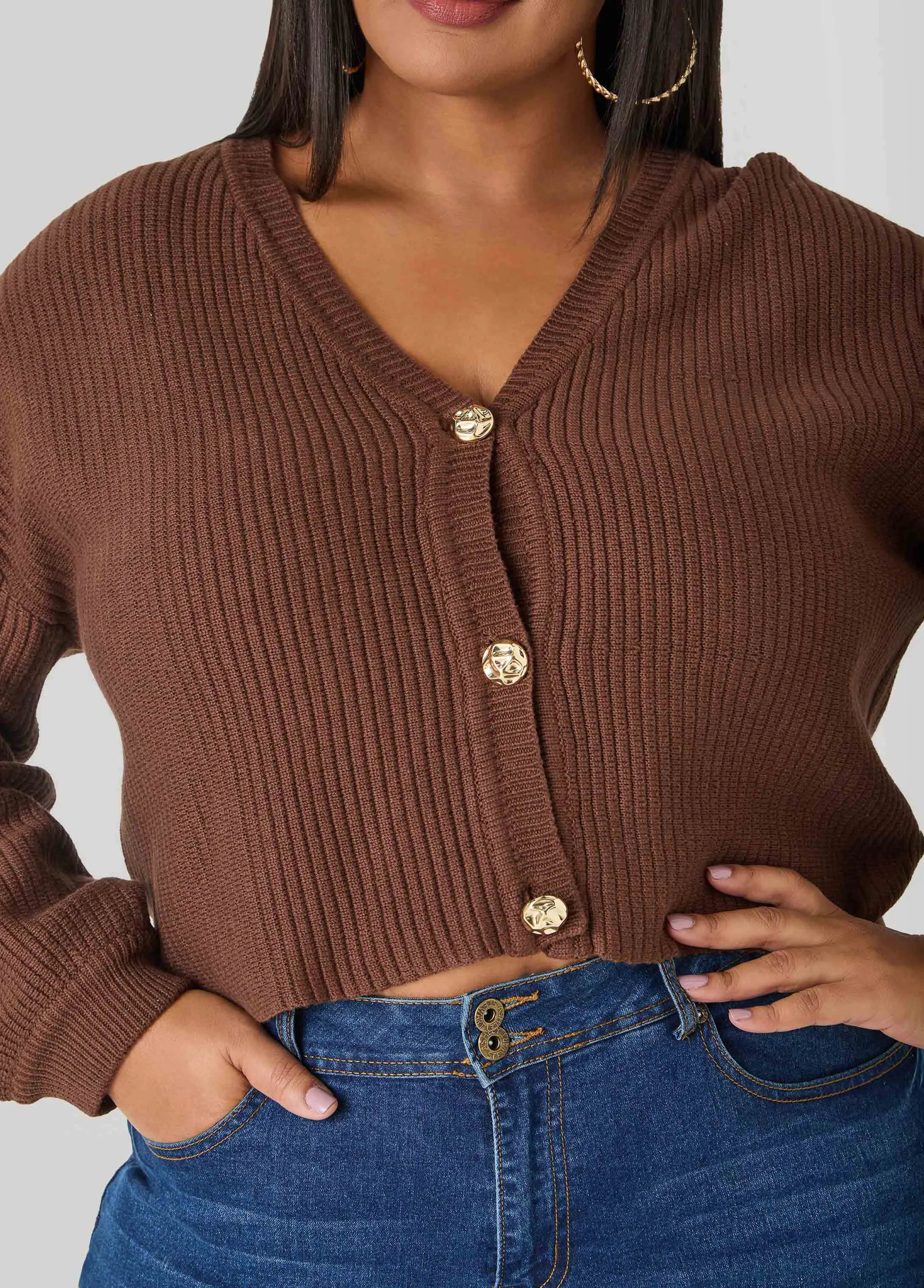 Cropped Ribbed Knit Sweater sold by Ashley Stewart product image thumbnail 4