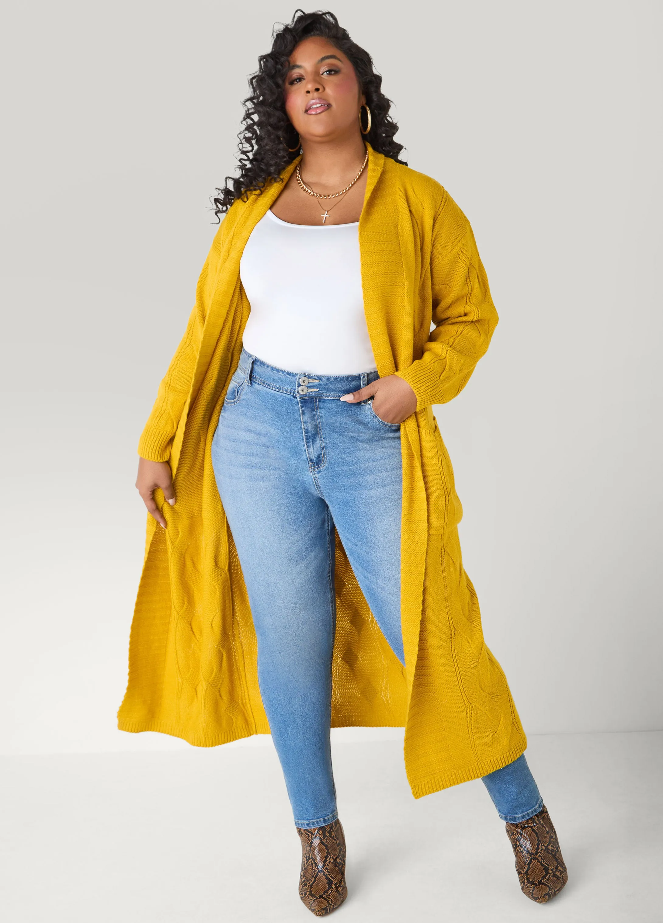 Open Front Cable Knit Duster sold by Ashley Stewart product image thumbnail 3