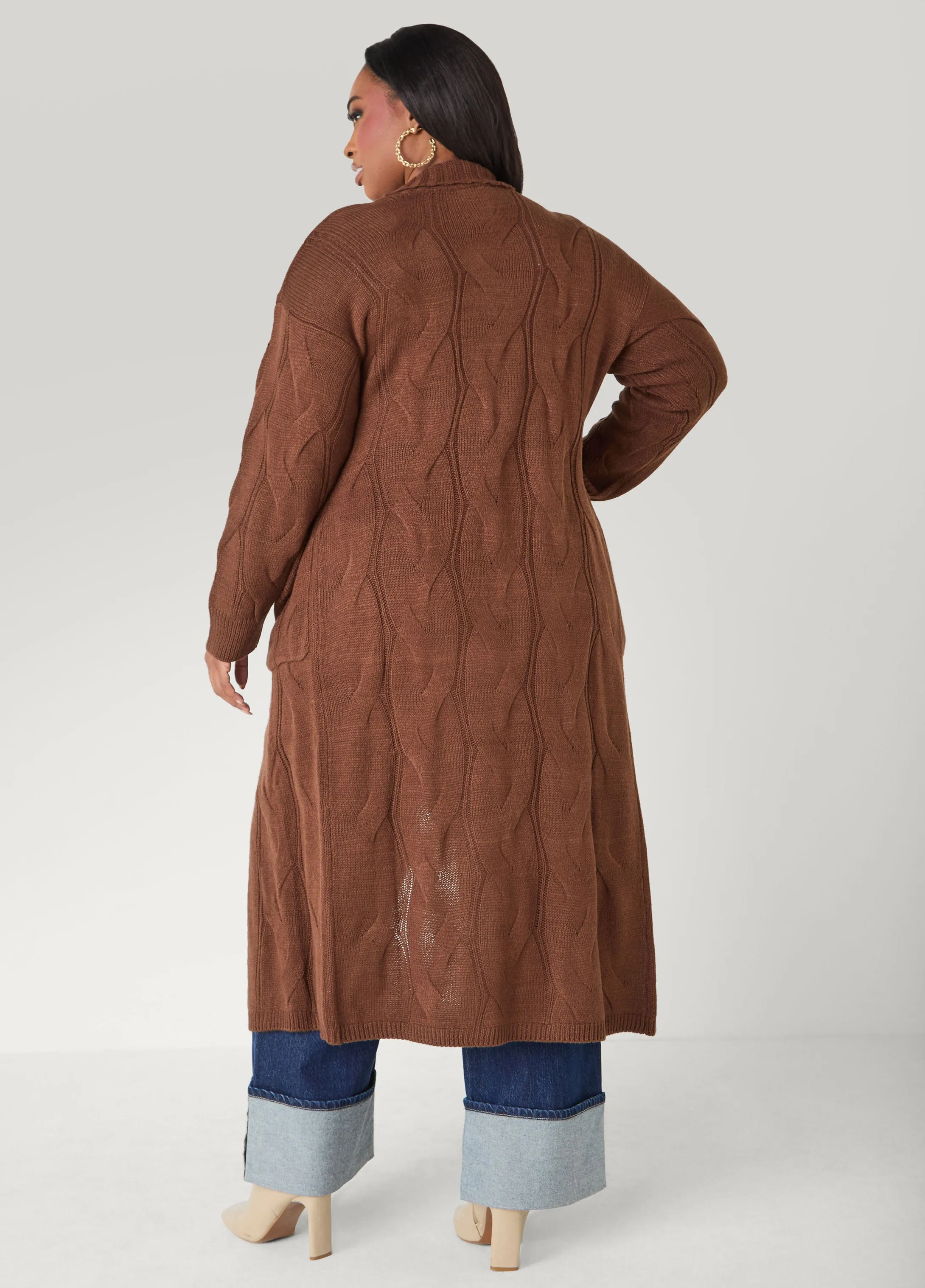 Open Front Cable Knit Duster sold by Ashley Stewart product image thumbnail 5