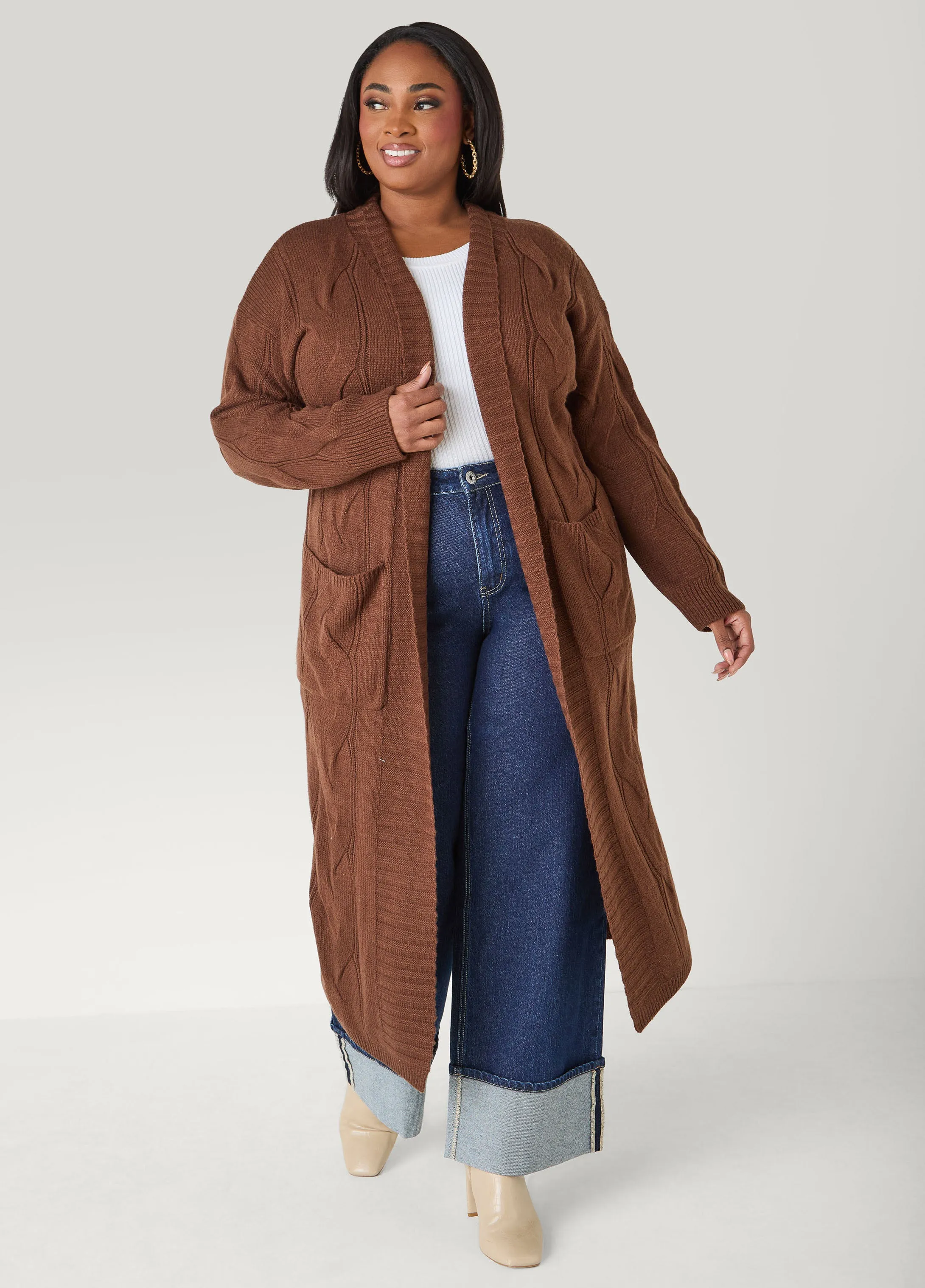 Open Front Cable Knit Duster sold by Ashley Stewart product image thumbnail 4