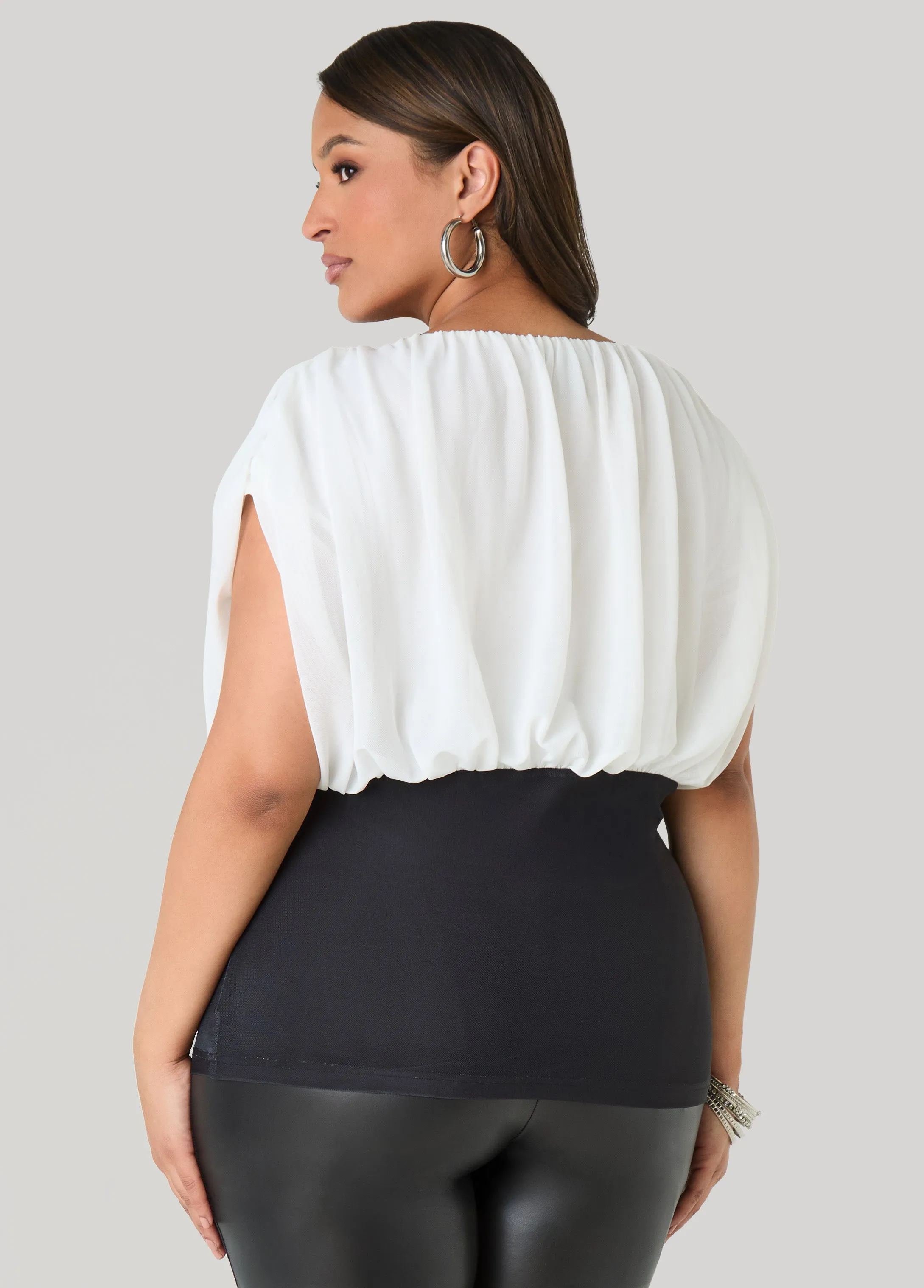 Two Tone Draped Mesh Top sold by Ashley Stewart product image thumbnail 2