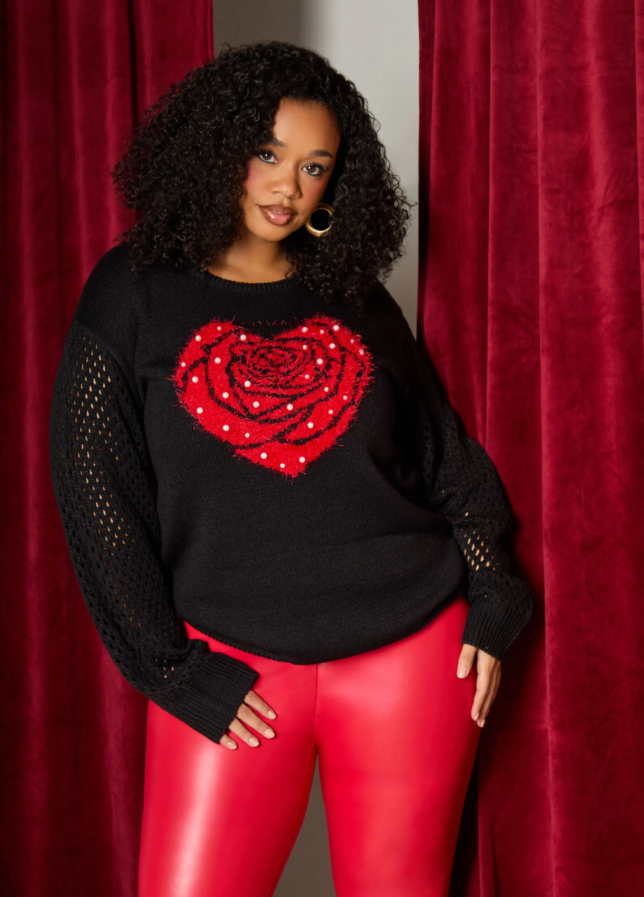 Rose Heart Faux Pearl Sweater sold by Ashley Stewart product image thumbnail 4