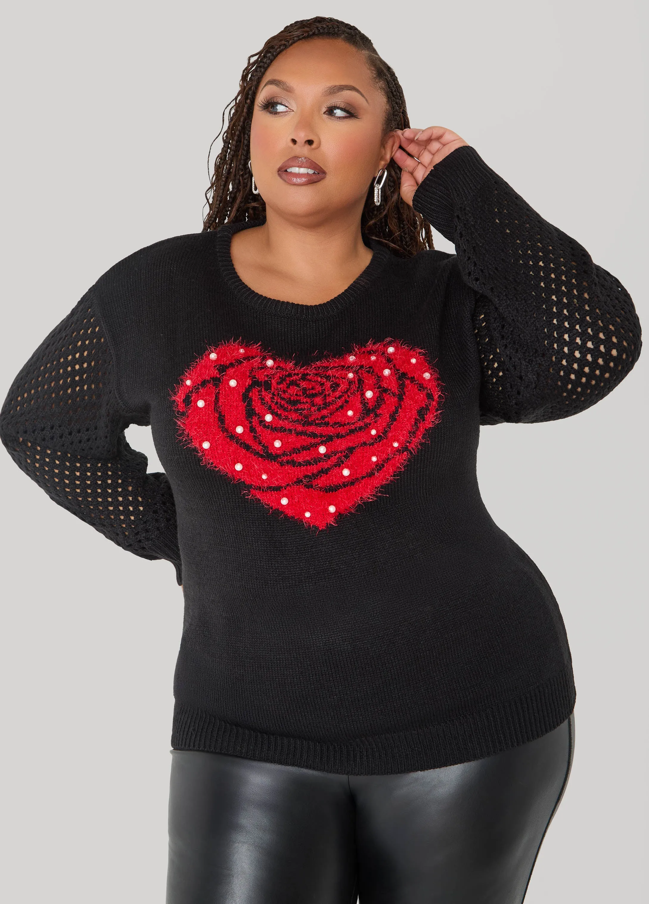 Rose Heart Faux Pearl Sweater sold by Ashley Stewart product image thumbnail 3