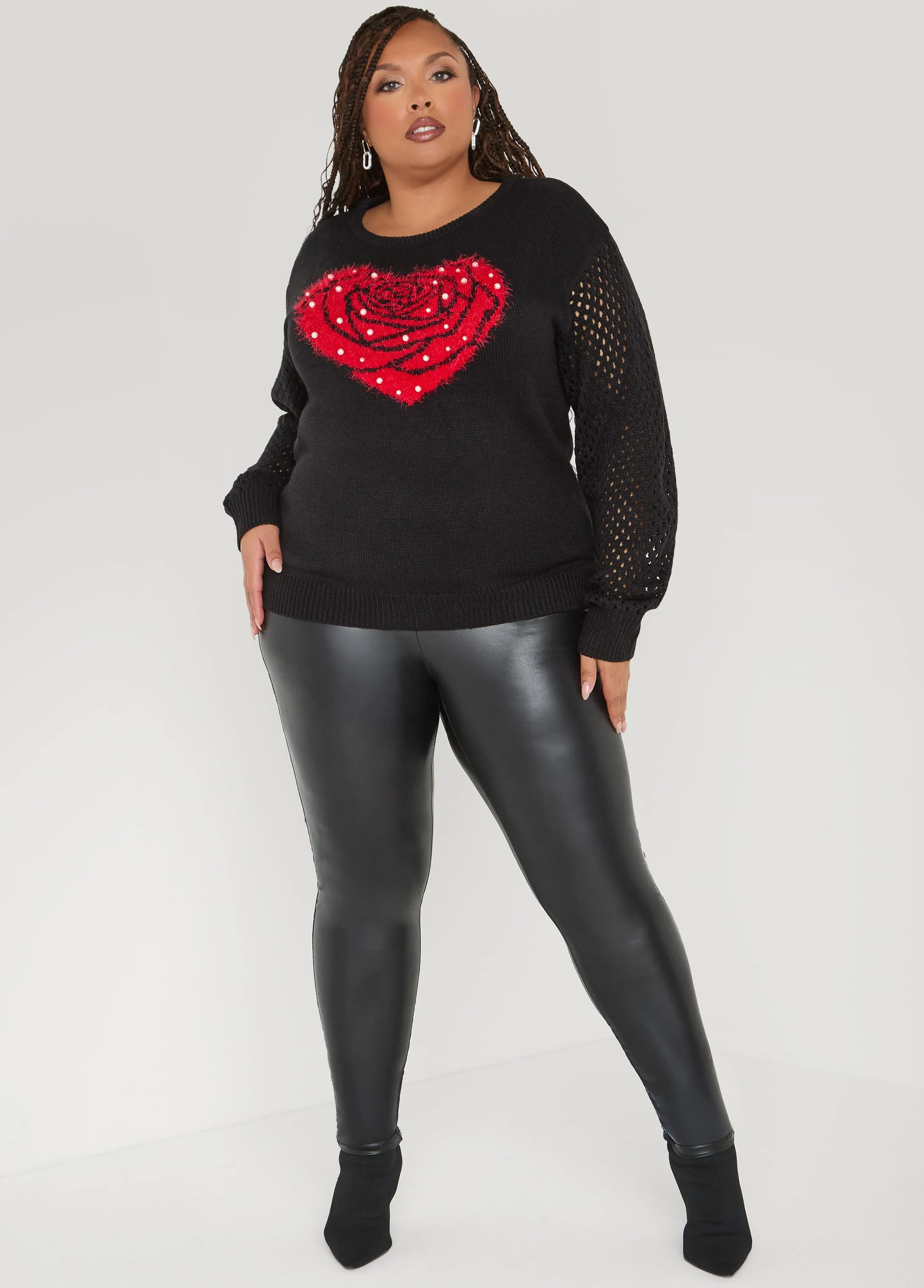 Rose Heart Faux Pearl Sweater sold by Ashley Stewart product image thumbnail 5