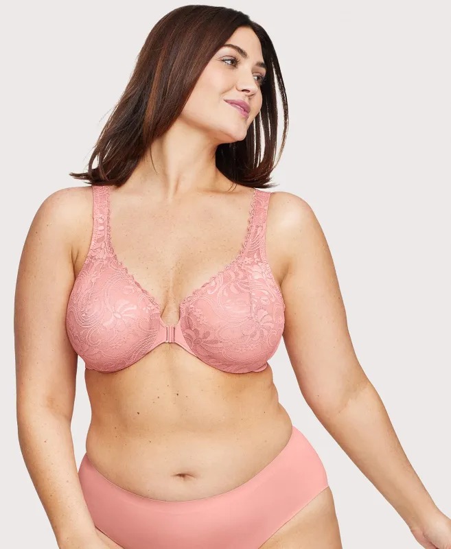 Front-Closure Stretch Lace WonderWire Bra Apricot sold by Ashley Stewart