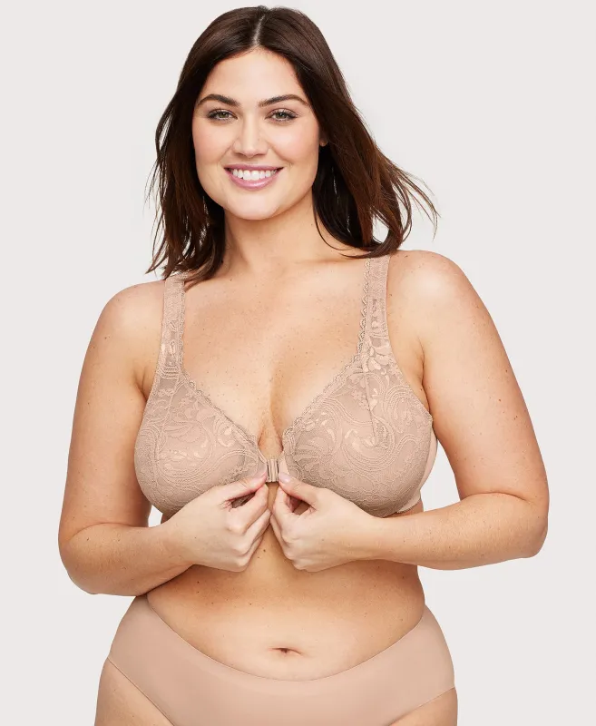 Front-Closure Stretch Lace WonderWire Bra Cafe sold by Ashley Stewart