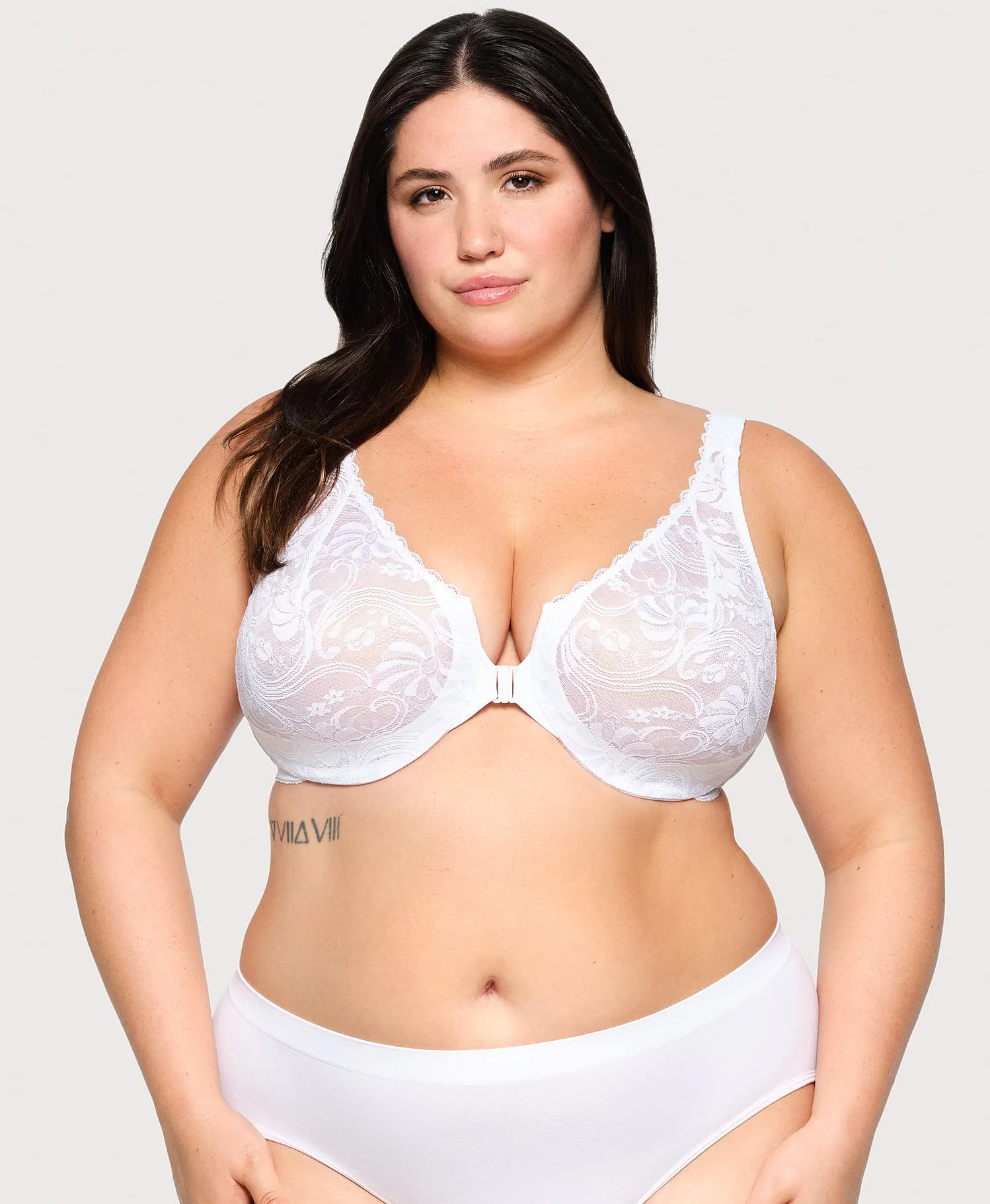 Front-Closure Stretch Lace WonderWire Bra White sold by Ashley Stewart