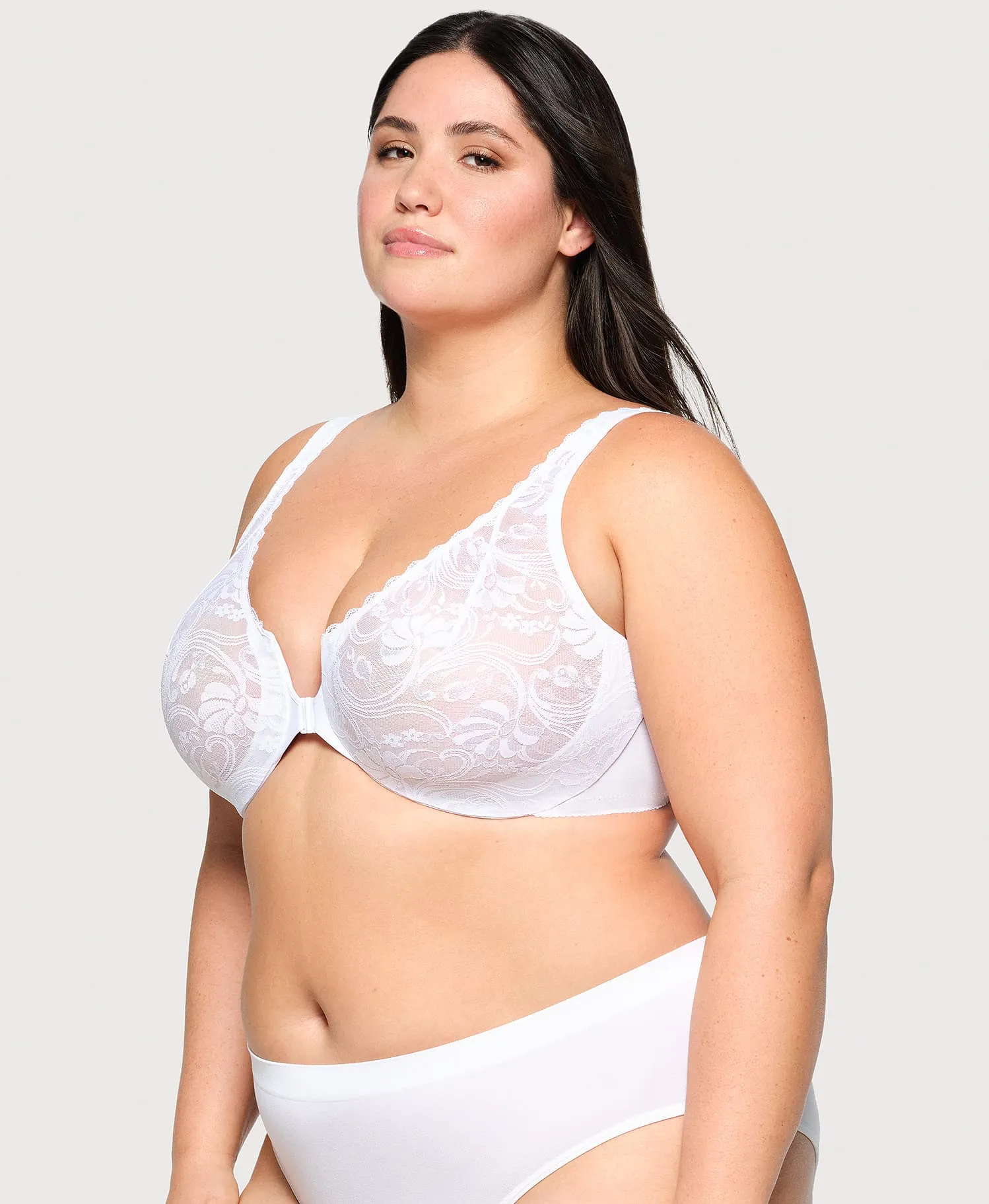 Front-Closure Stretch Lace WonderWire Bra White sold by Ashley Stewart product image thumbnail 3