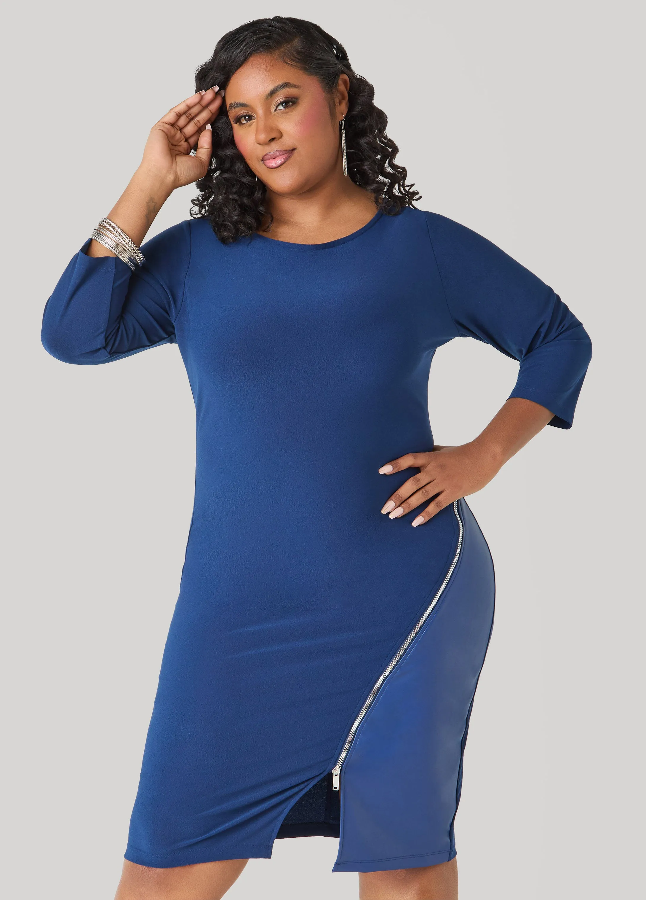 Paneled Zip Detailed Sheath Dress sold by Ashley Stewart product image thumbnail 4