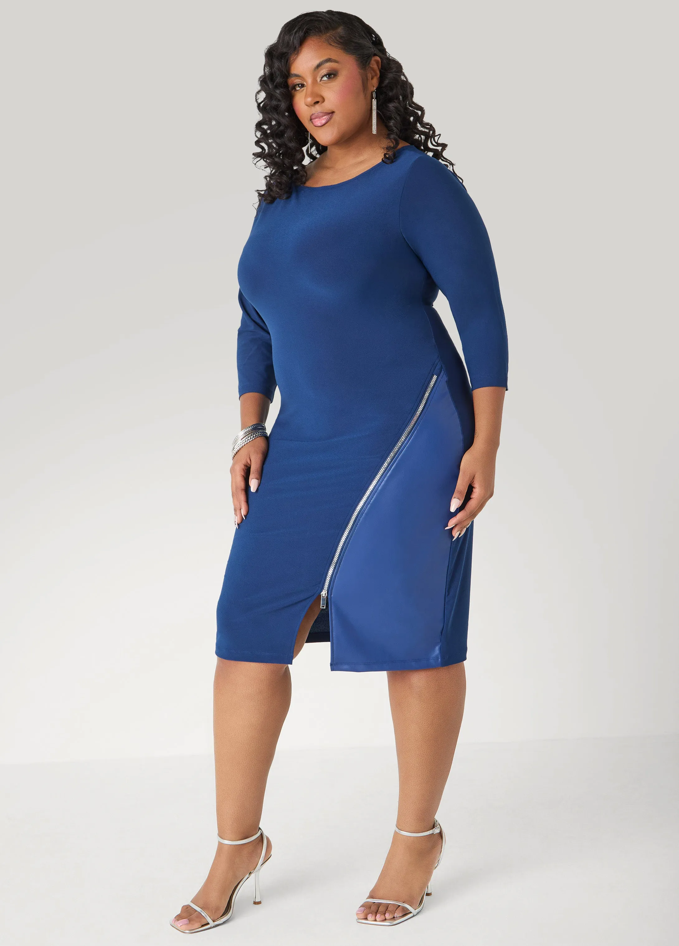 Paneled Zip Detailed Sheath Dress sold by Ashley Stewart product image thumbnail 3