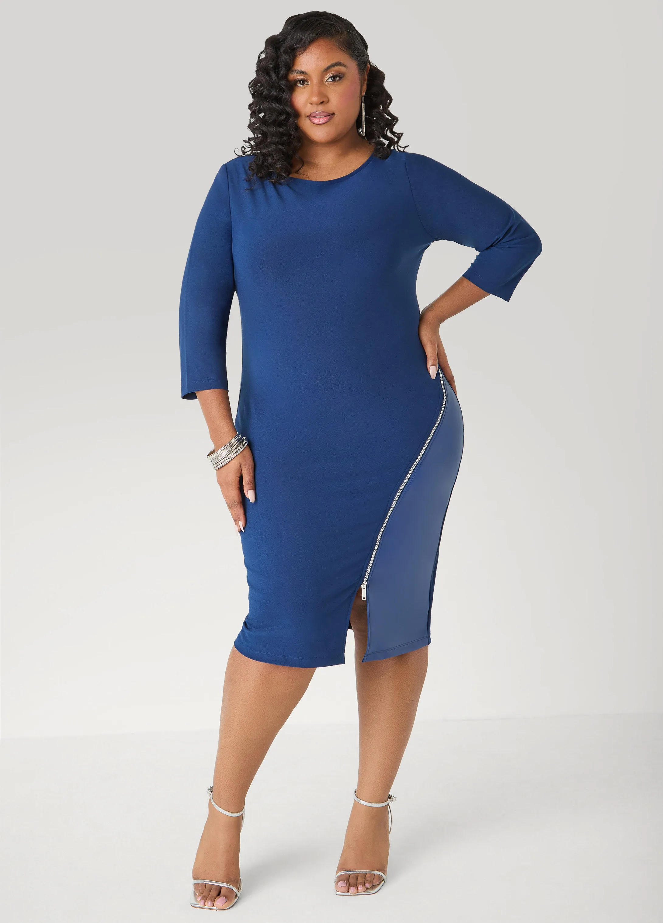 Paneled Zip Detailed Sheath Dress sold by Ashley Stewart