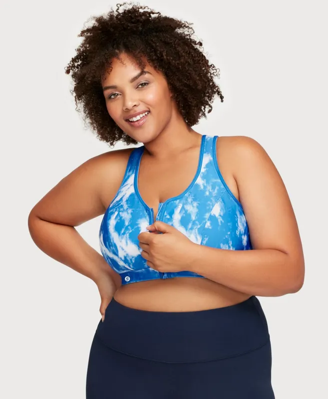 Front-Closure Zip Up Sports Bra Blue Tie-Dye sold by Ashley Stewart