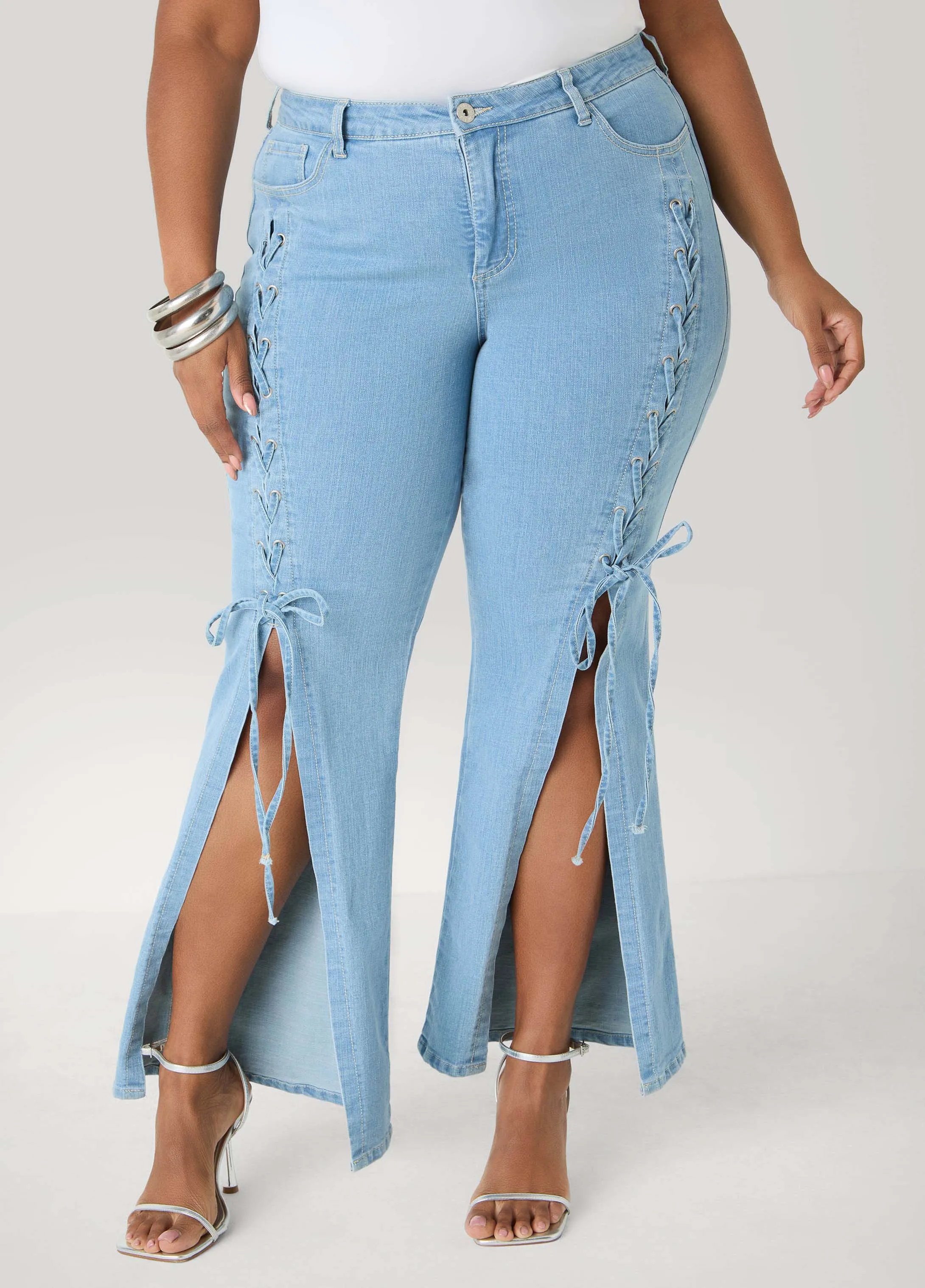 Lace Up Flared Jeans sold by Ashley Stewart product image thumbnail 4