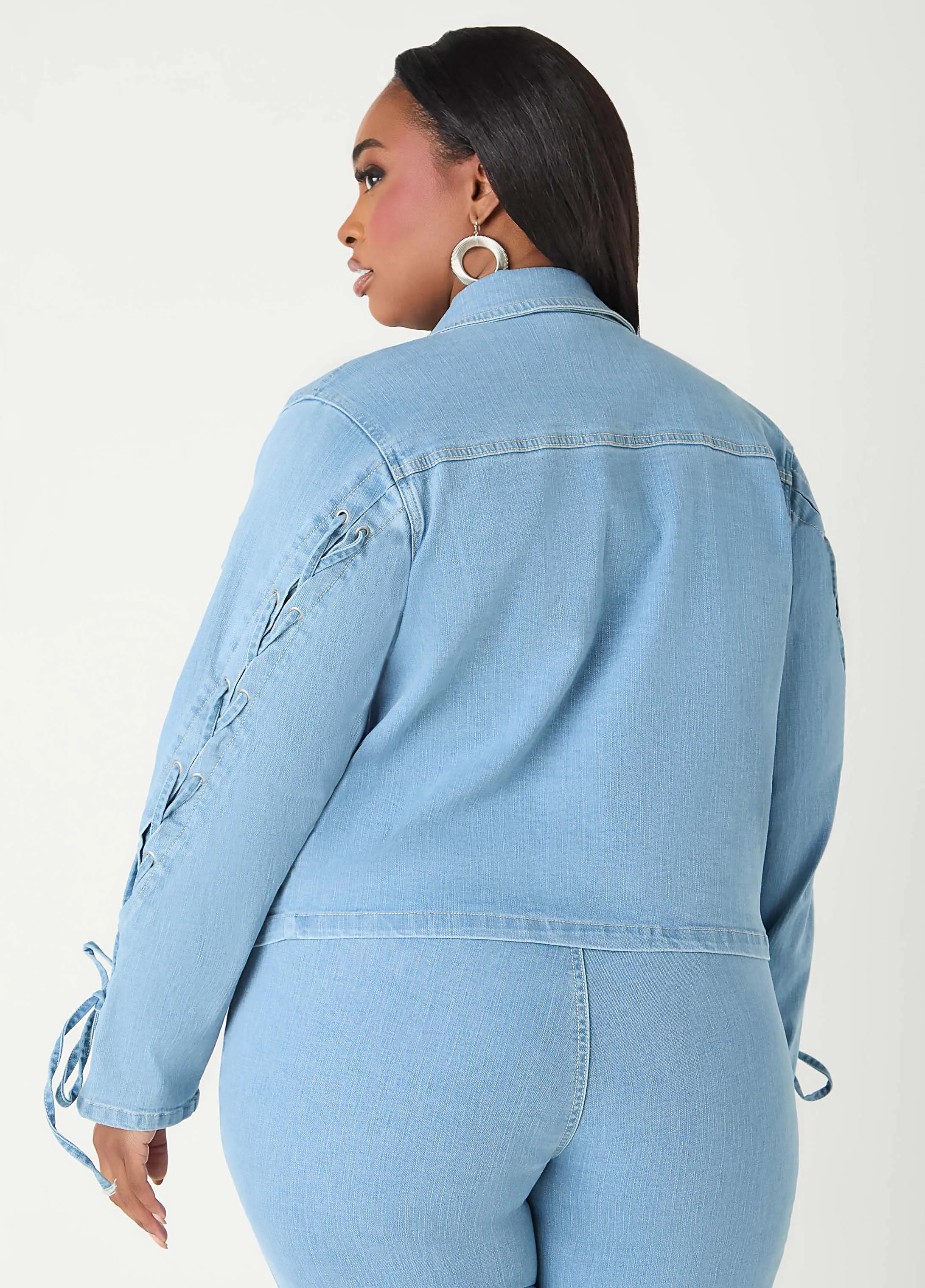 Lace Up Denim Jacket sold by Ashley Stewart product image thumbnail 2