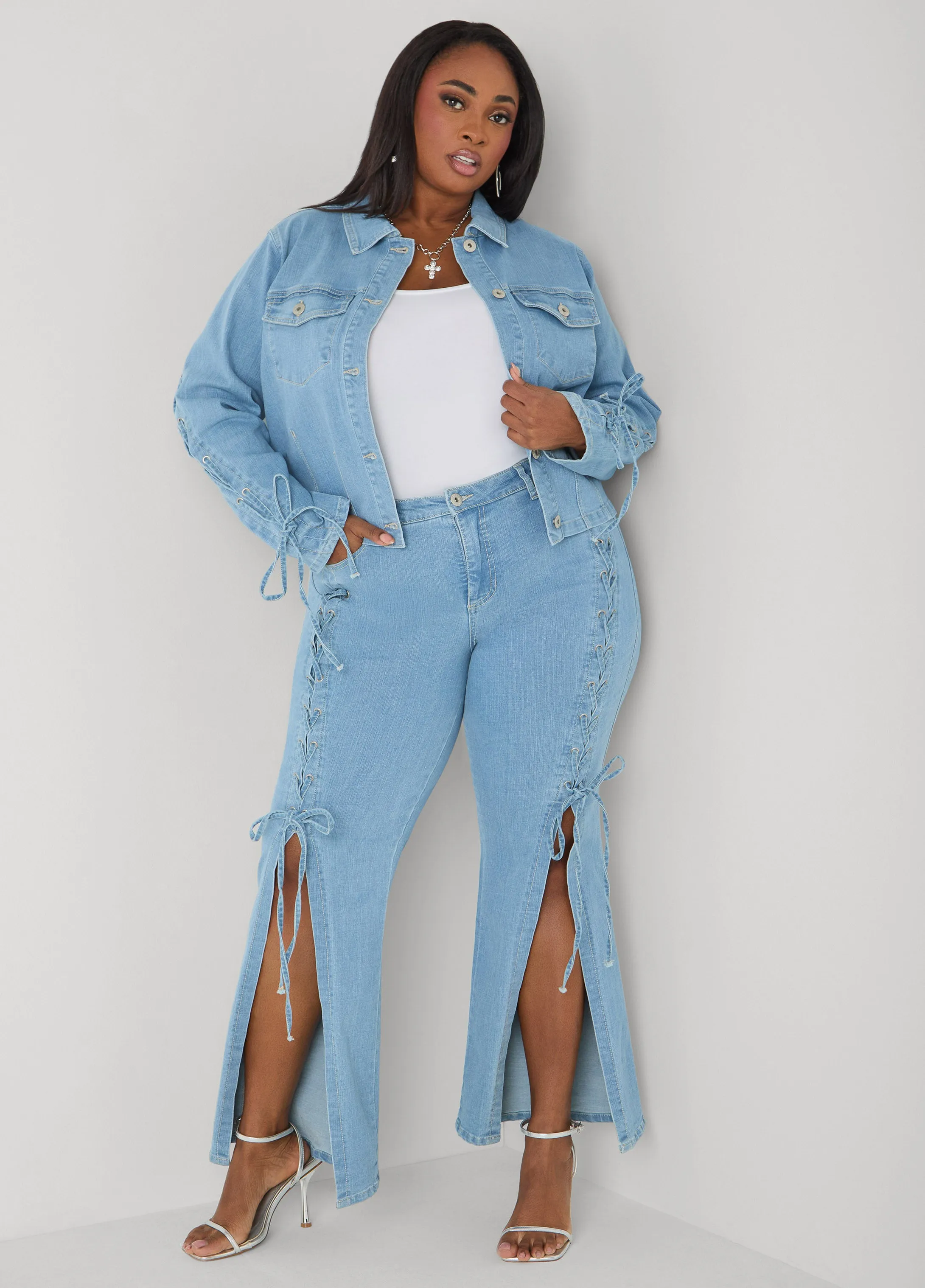 Lace Up Denim Jacket sold by Ashley Stewart product image thumbnail 5