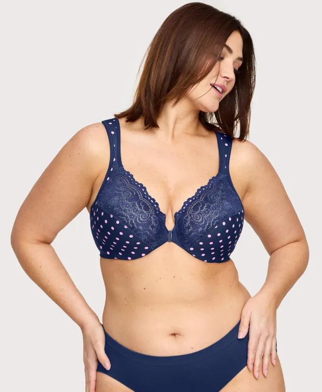 Front-Closure WonderWire Bra Navy Print sold by Ashley Stewart