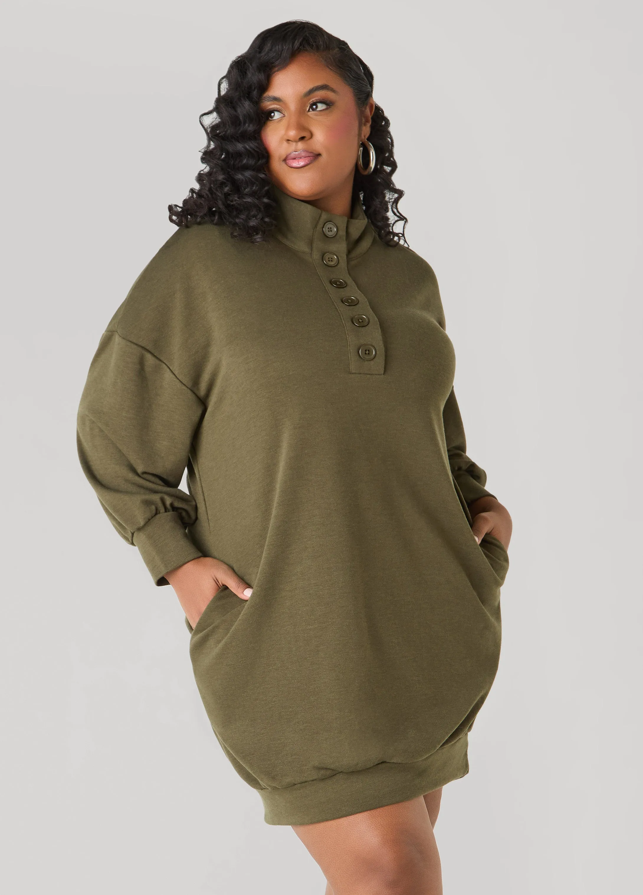 Button Front Sweatshirt Dress sold by Ashley Stewart product image thumbnail 3