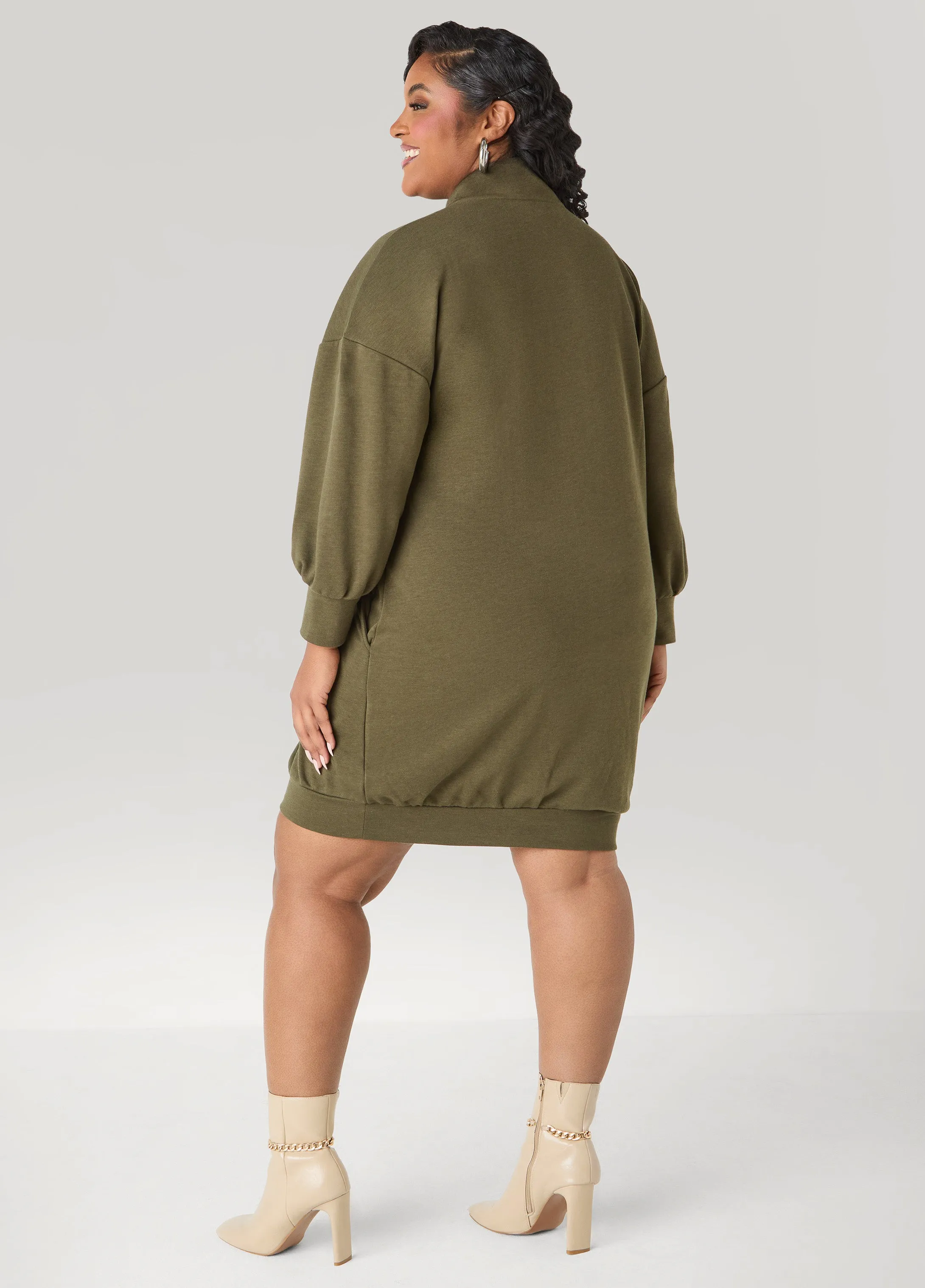 Button Front Sweatshirt Dress sold by Ashley Stewart product image thumbnail 2