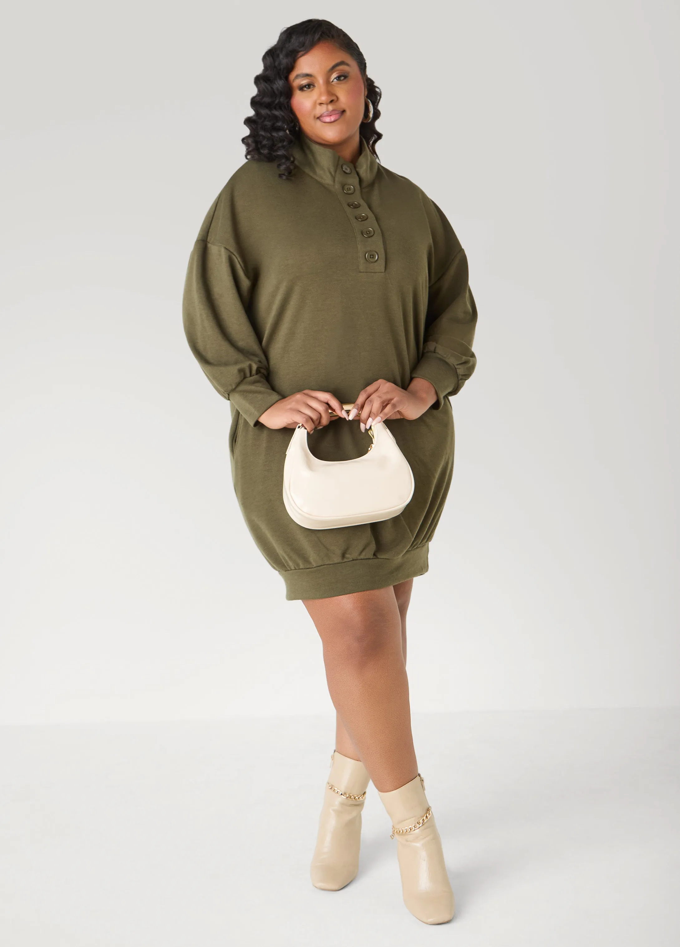 Button Front Sweatshirt Dress sold by Ashley Stewart product image thumbnail 5