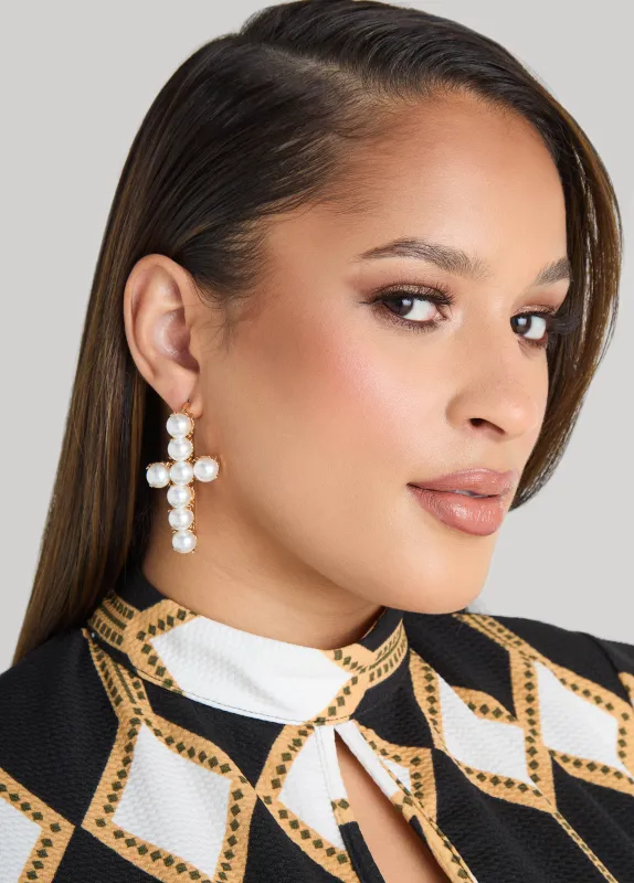 Faux Pearl Cross Earrings made by Ashley Stewart