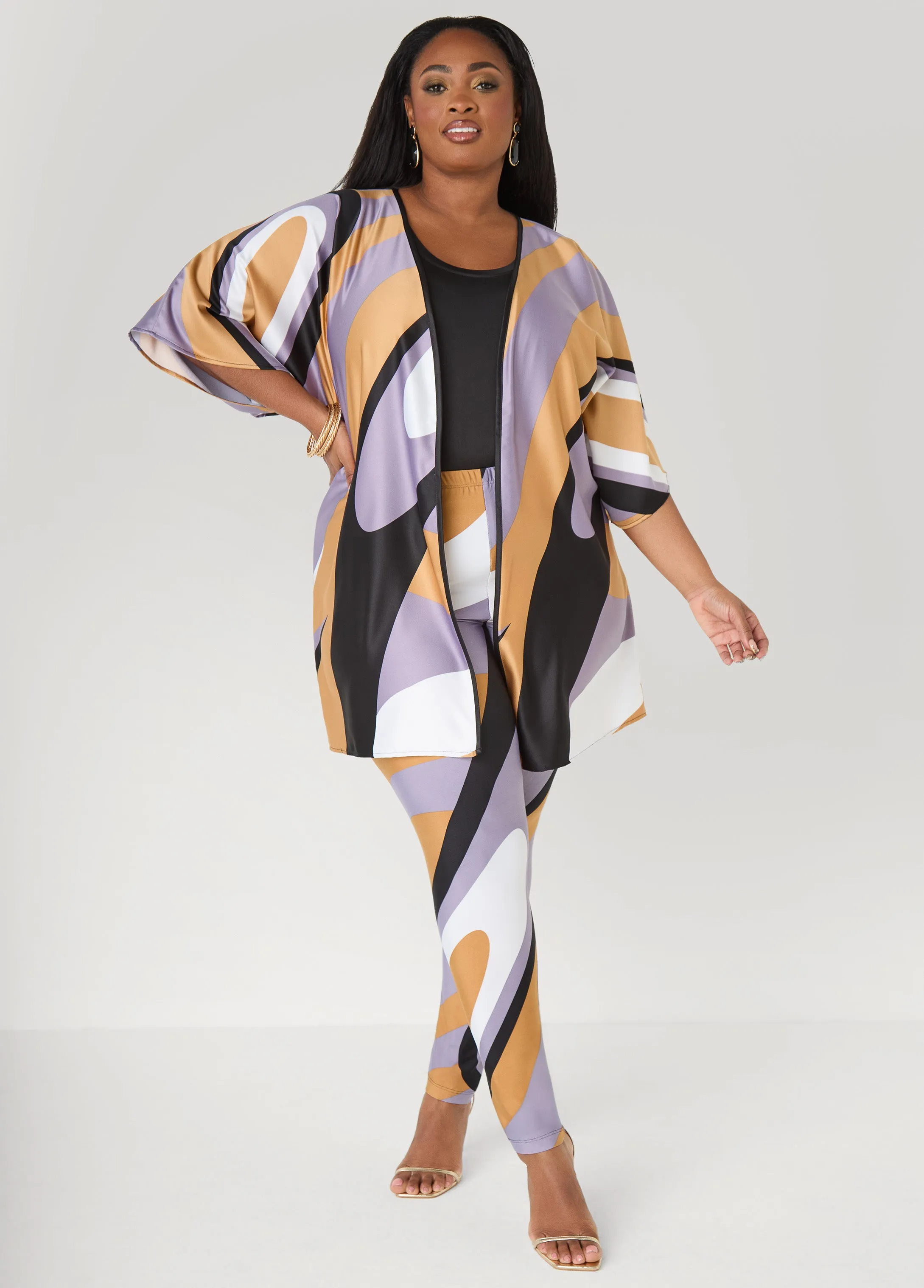 Swirl Print Satin Kimono sold by Ashley Stewart product image thumbnail 3