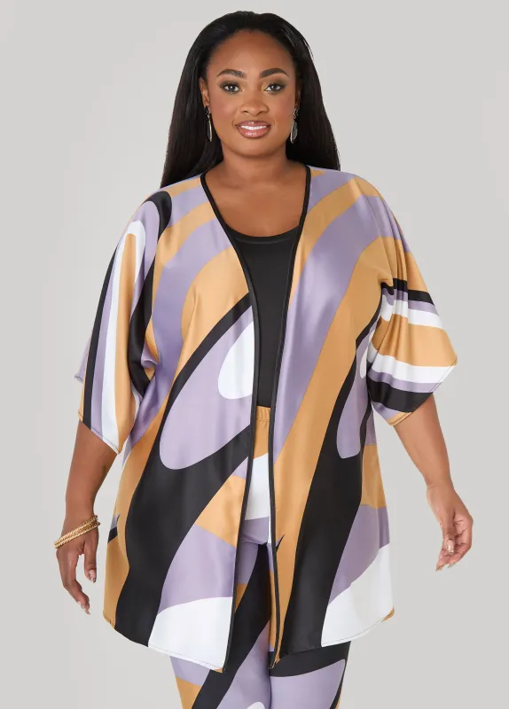 Swirl Print Satin Kimono sold by Ashley Stewart