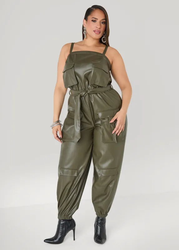 Faux Leather Joggers Jumpsuit sold by Ashley Stewart