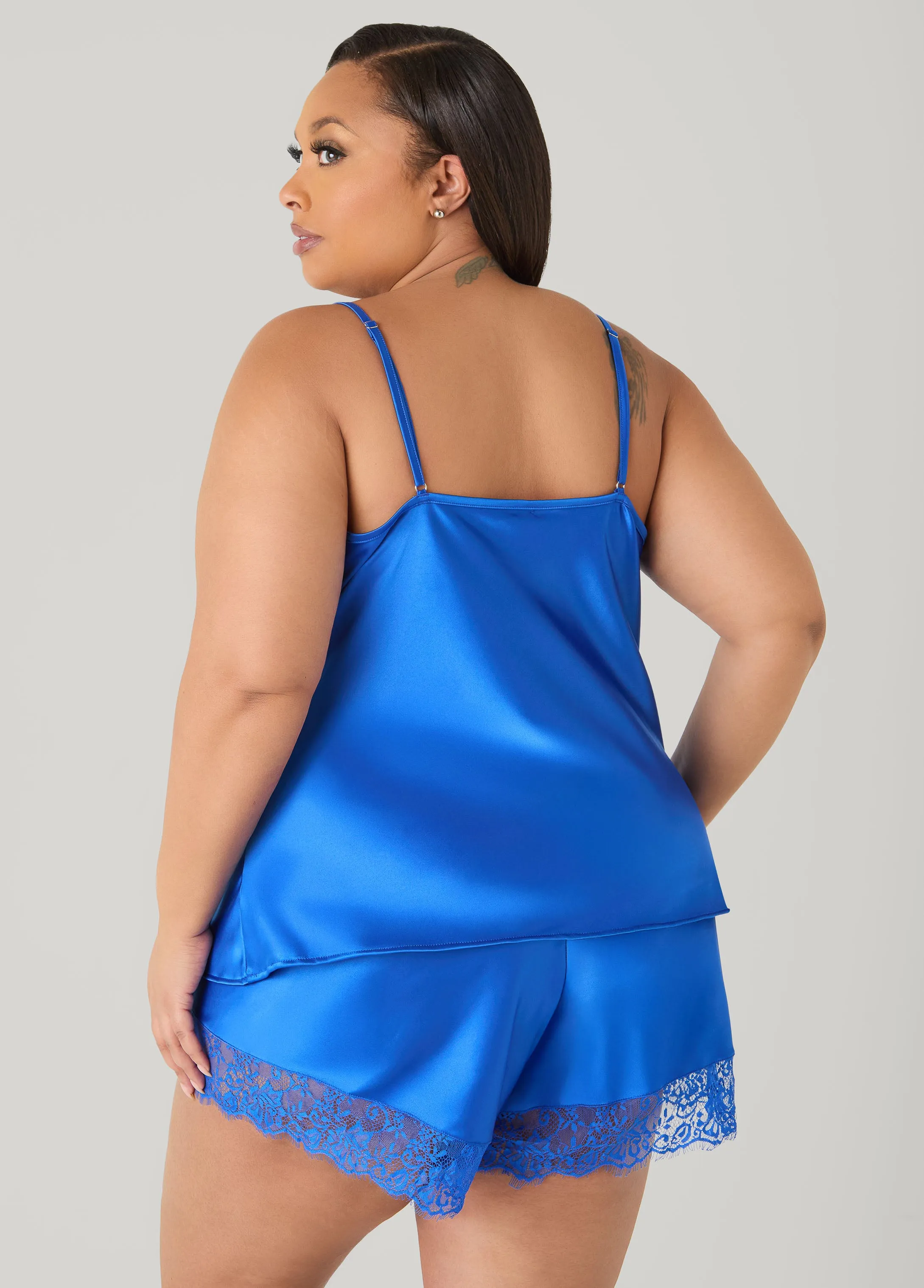 Lace Trimmed Satin Shorts Set sold by Ashley Stewart product image thumbnail 2