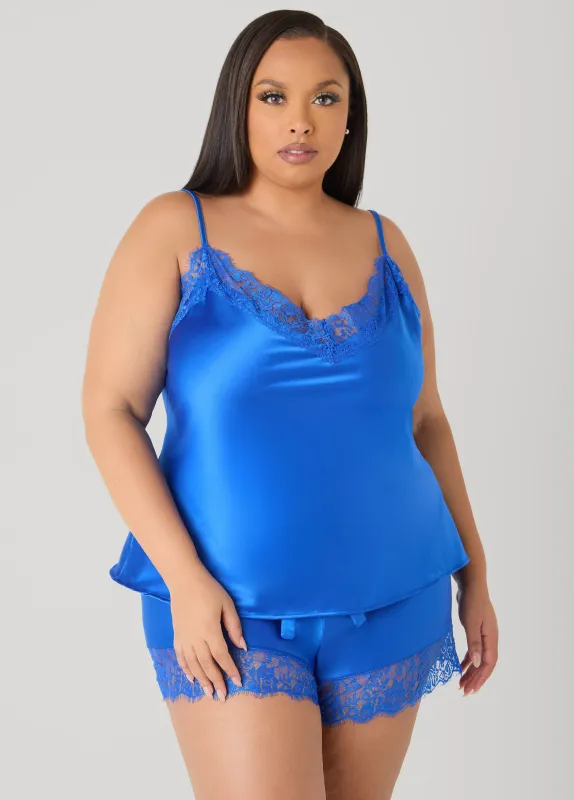 Lace Trimmed Satin Shorts Set sold by Ashley Stewart