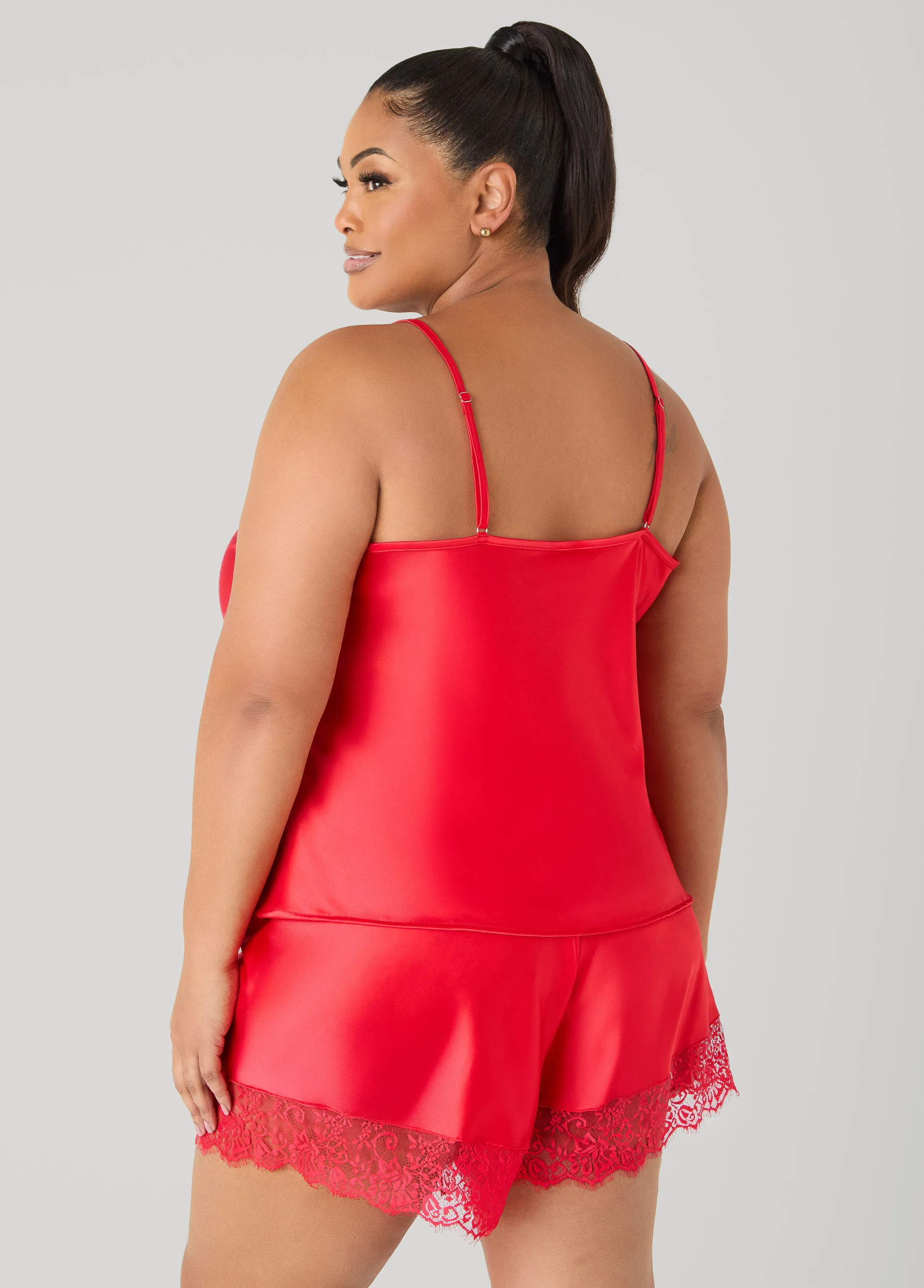 Lace Trimmed Satin PJs Set sold by Ashley Stewart product image thumbnail 2