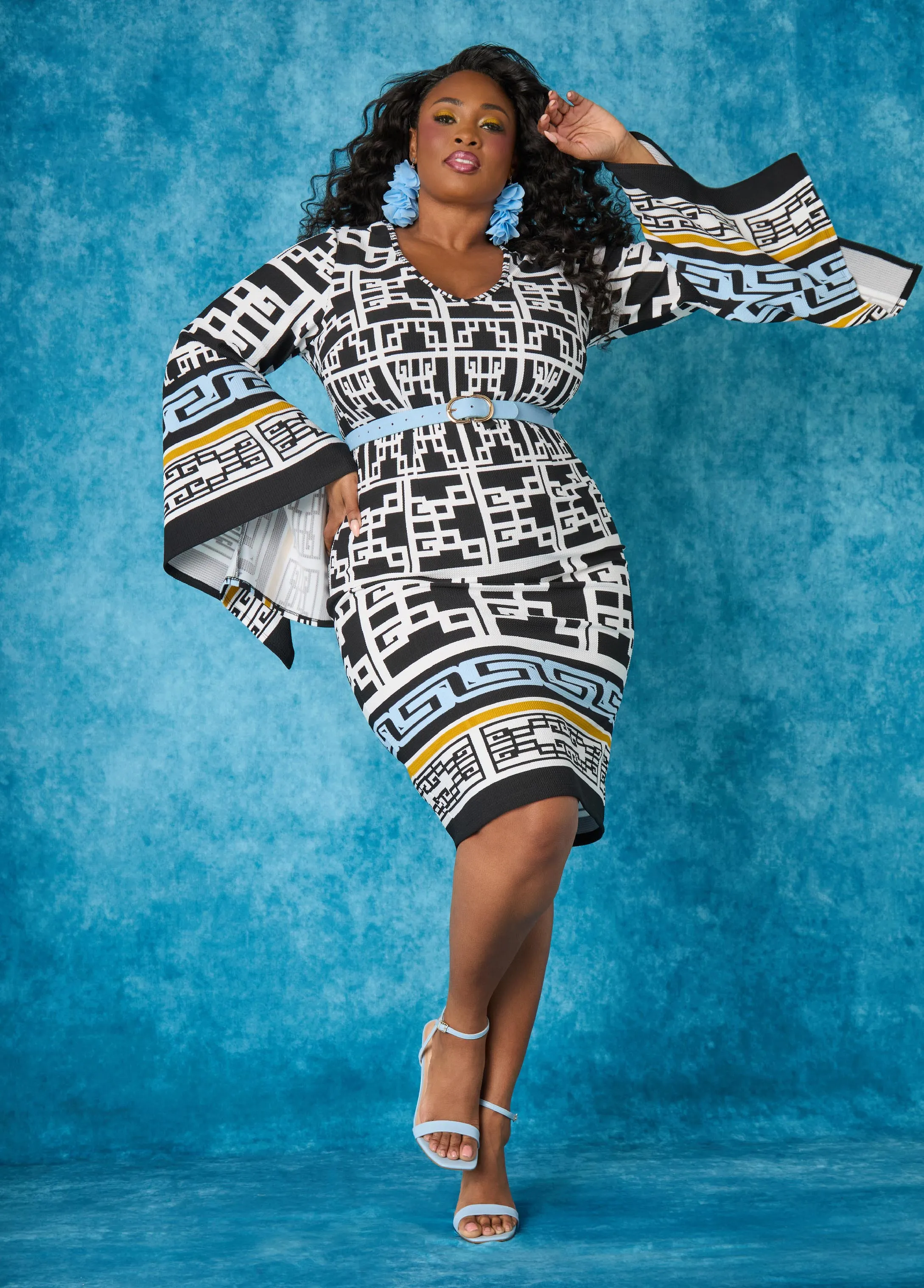 Textured Geo Print Sheath Dress sold by Ashley Stewart