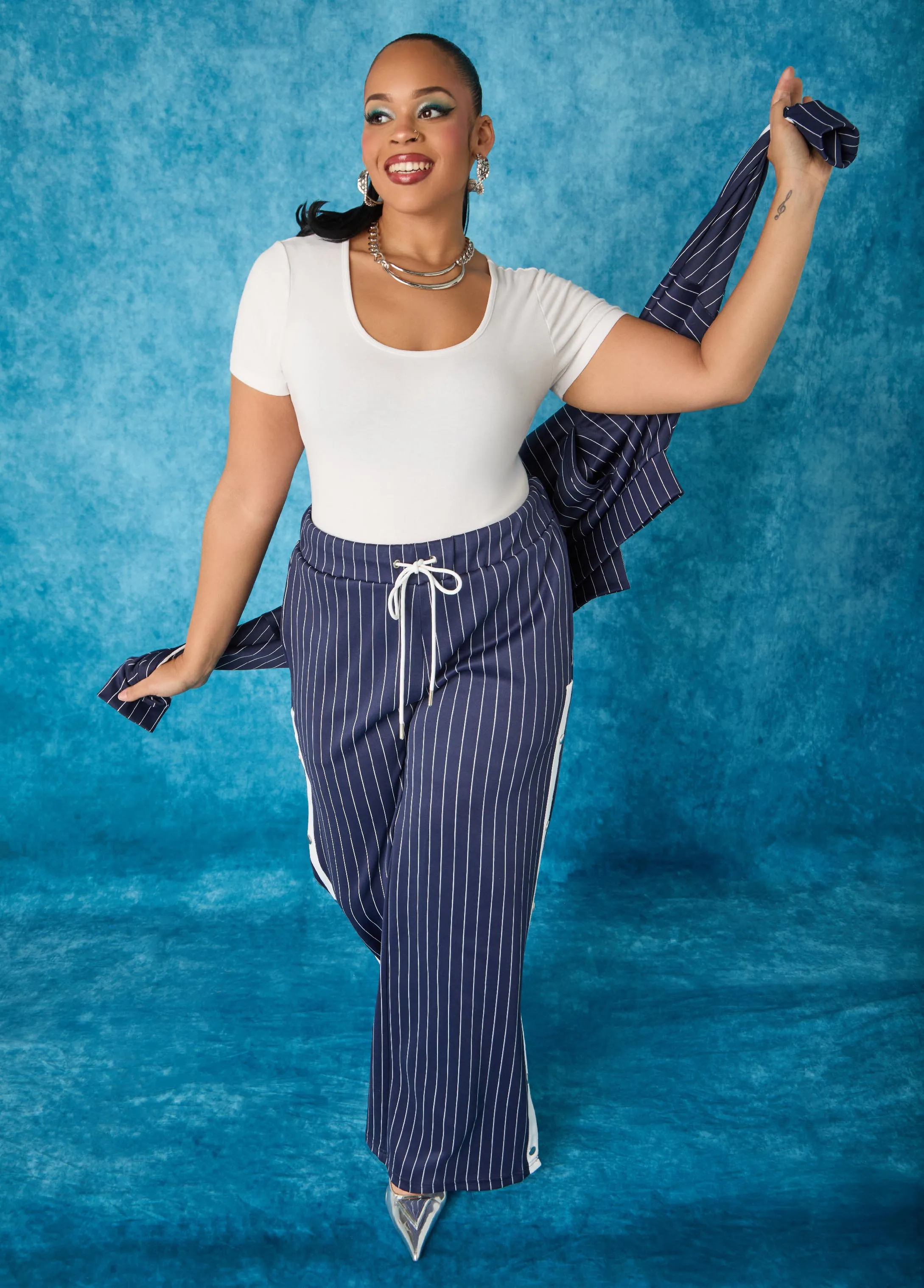 Snap Detailed Pinstriped Pants sold by Ashley Stewart product image thumbnail 4