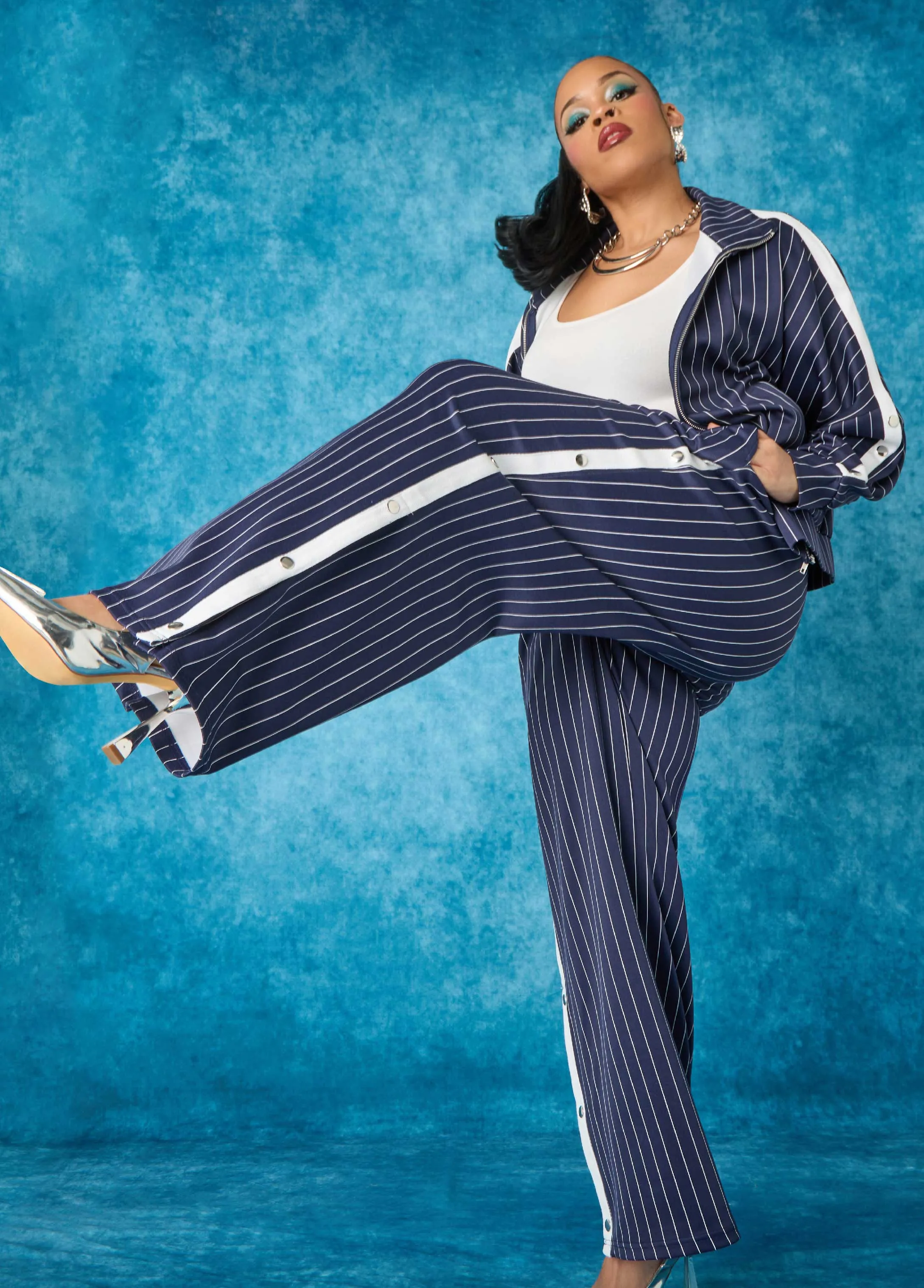 Snap Detailed Pinstriped Pants sold by Ashley Stewart product image thumbnail 2