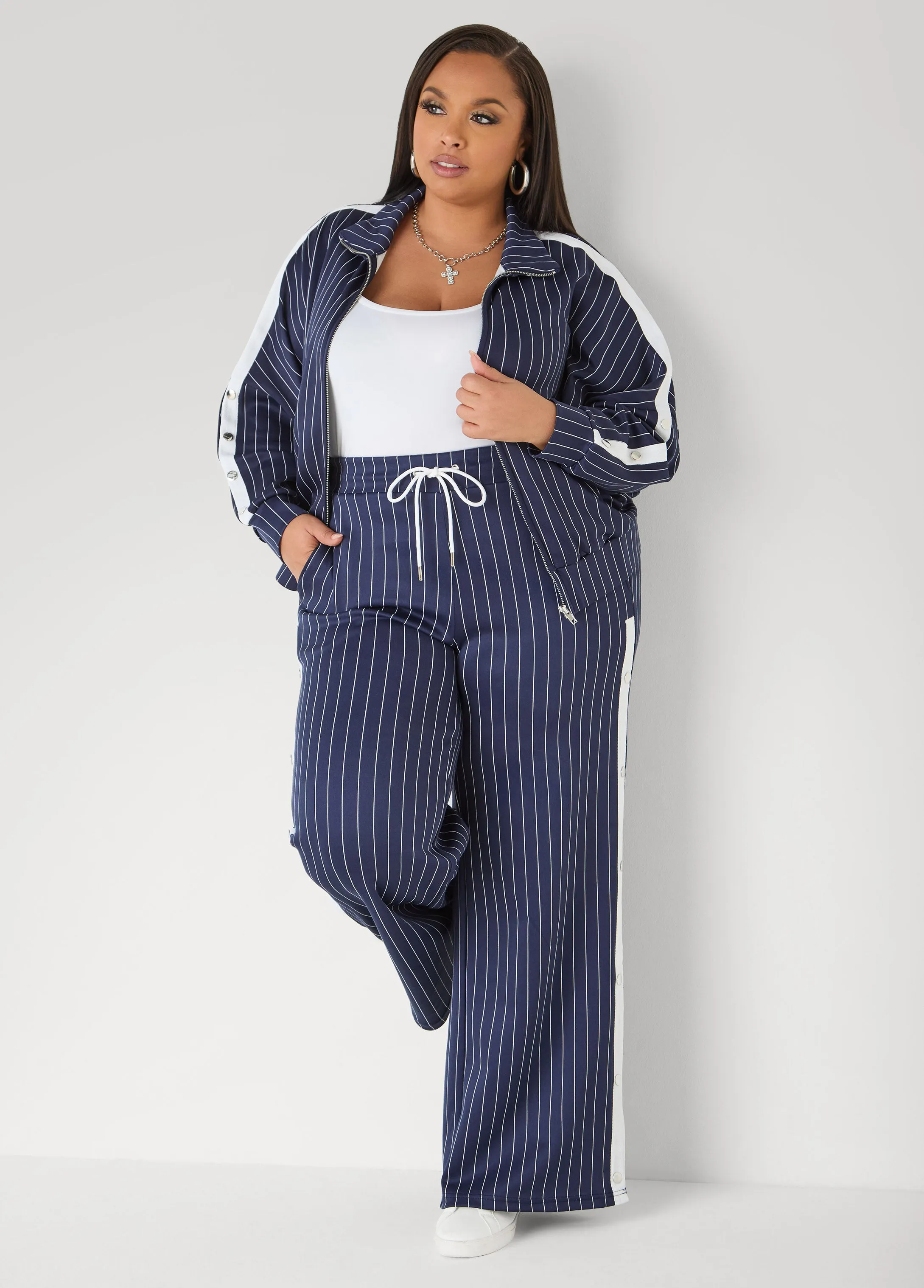 Snap Detailed Pinstriped Pants sold by Ashley Stewart product image thumbnail 5