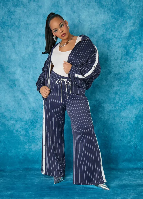 Snap Detailed Pinstriped Pants sold by Ashley Stewart