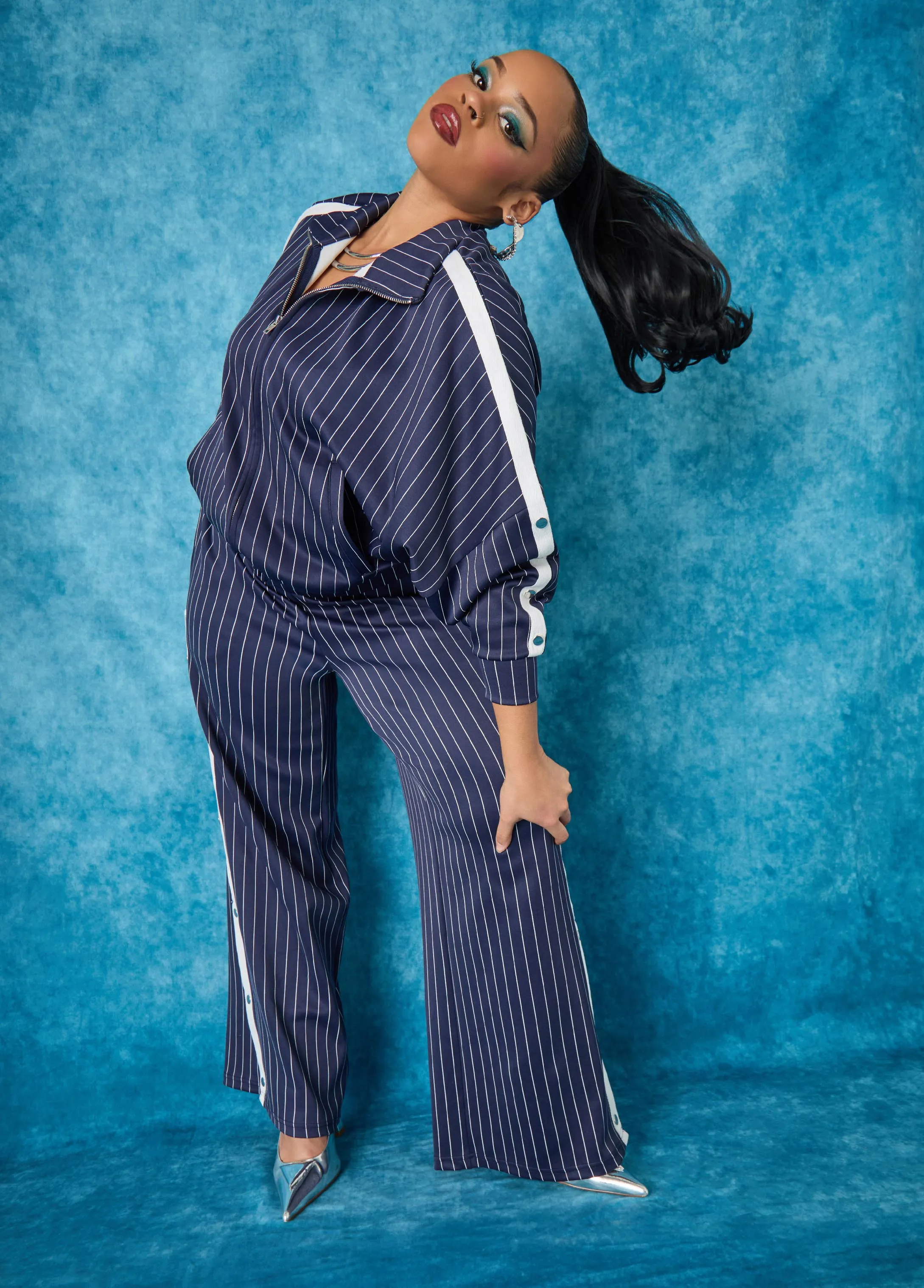 Pinstriped Track Jacket sold by Ashley Stewart product image thumbnail 3